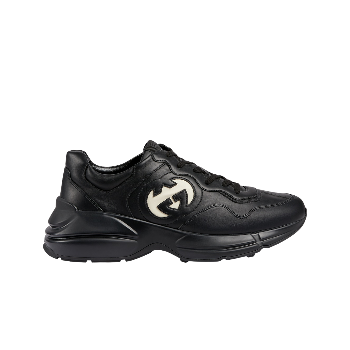 구찌 인터로킹 G 라이톤 스니커즈 블랙 레더(Gucci Interlocking G Rhyton Sneaker Black Leather)