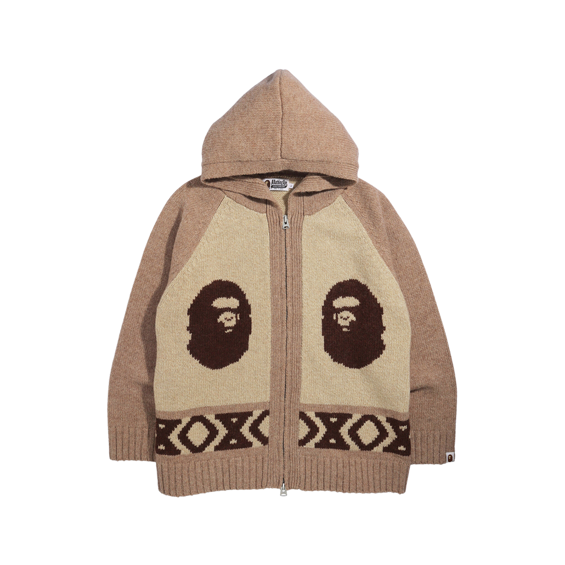 BAPE Ape Head Knit Zip Hoodie Cardigan Camel 상세 이미지 1