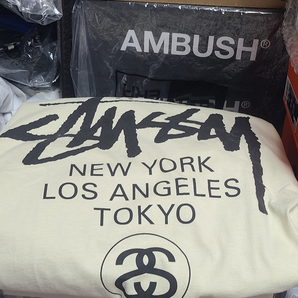 Stussy World Tour LS T-Shirt Putty 착용 스타일