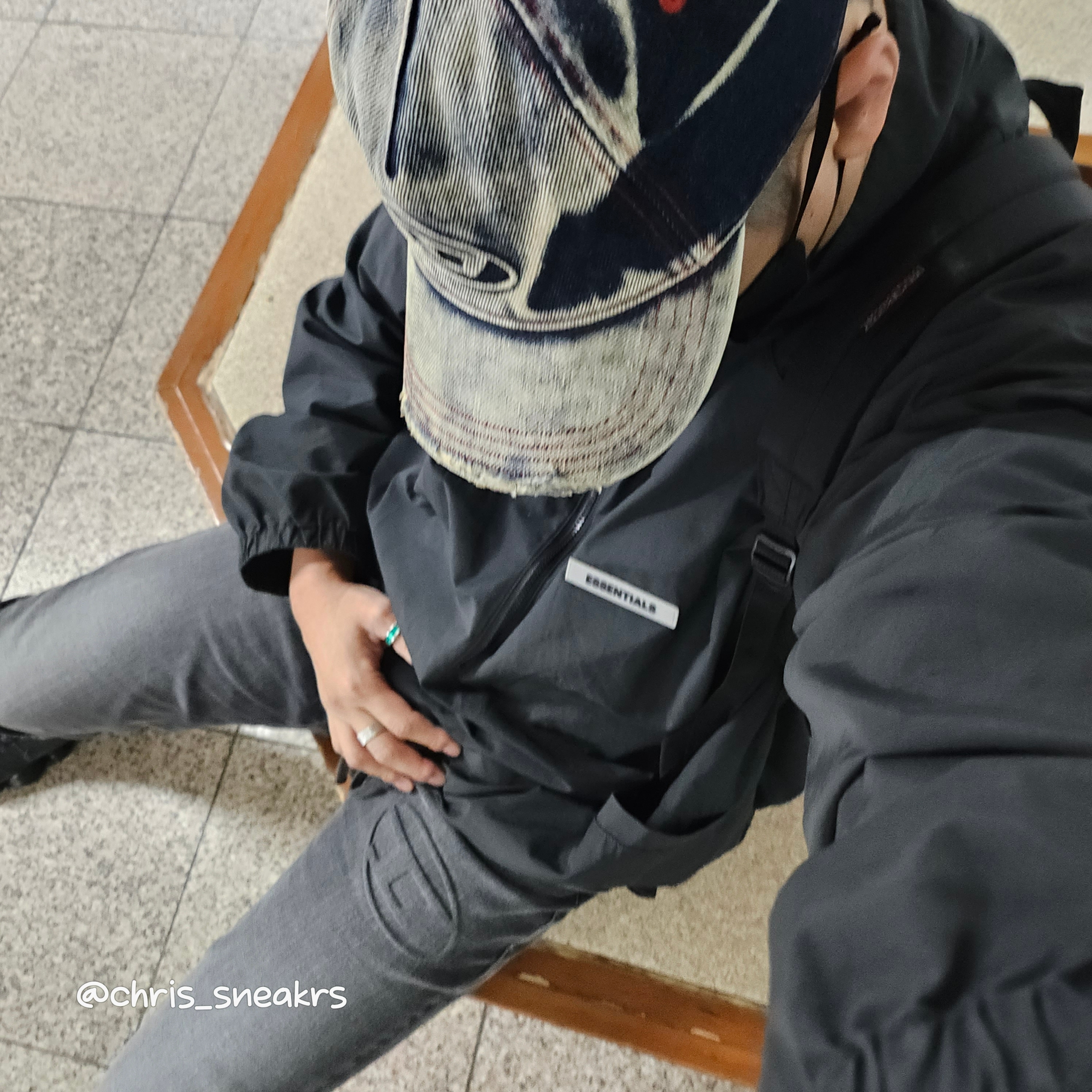 Diesel C-Seymon Treated Denim Baseball Cap Blue White, Essentials Track Jacket Black - 20FW 착용 스타일 - 4