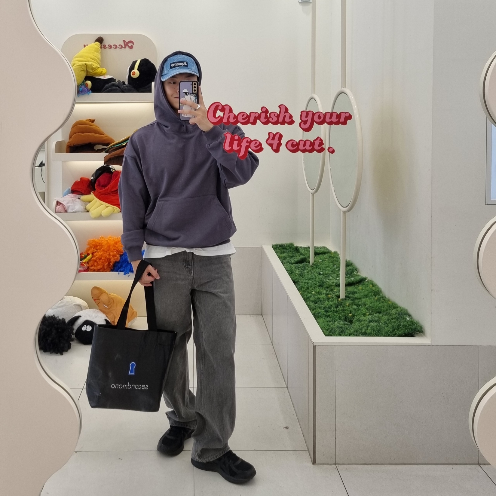 Supreme Punched Denim Camp Cap Washed Indigo - 23FW, Asics Jog 100 2 Black 착용 스타일 - 2