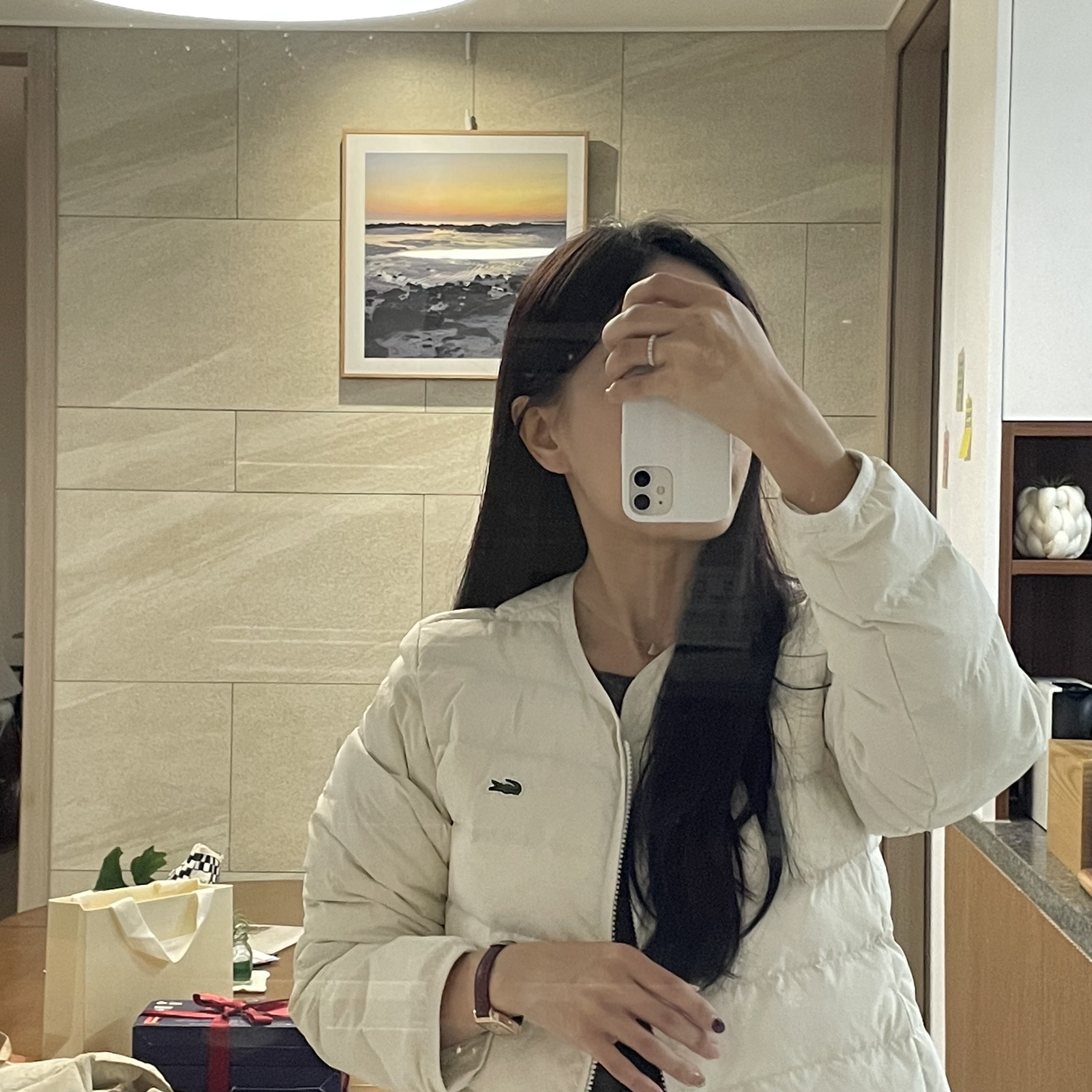Lacoste Lightweight Down Blouson Black, Bulgari Divas Dream Necklace Rose Gold Mother of Pearl - Korea Exclusive 착용 스타일