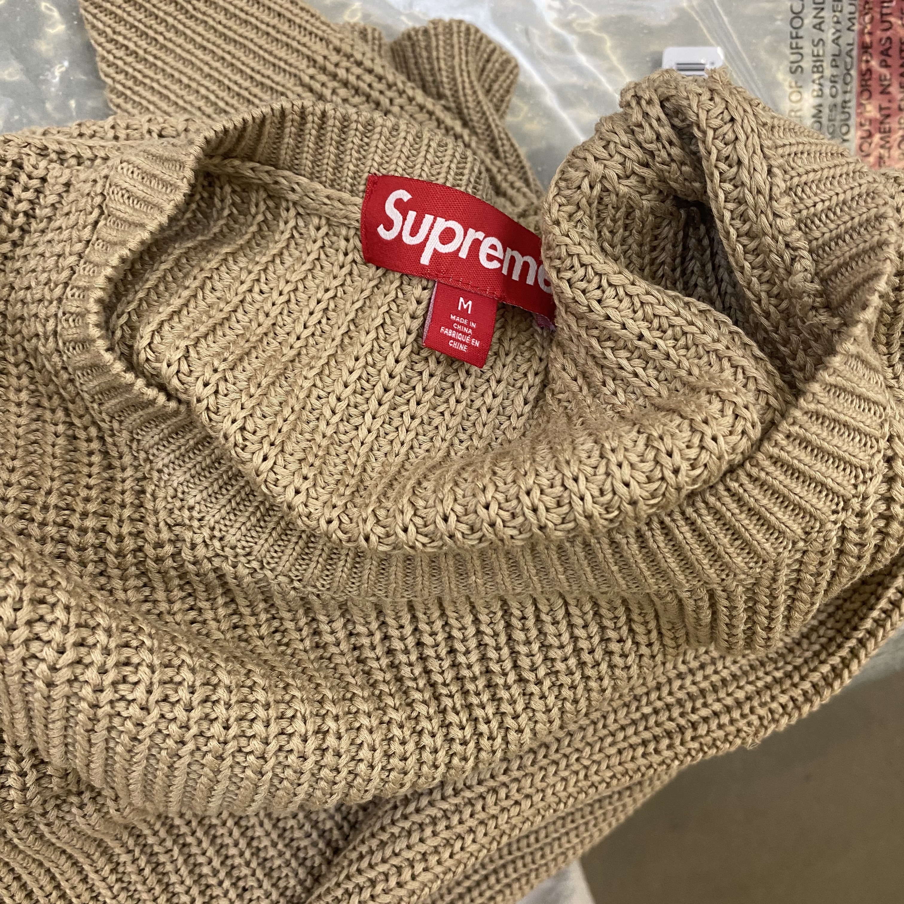 Supreme Small Box Ribbed Sweater Tan - 23FW 착용 스타일