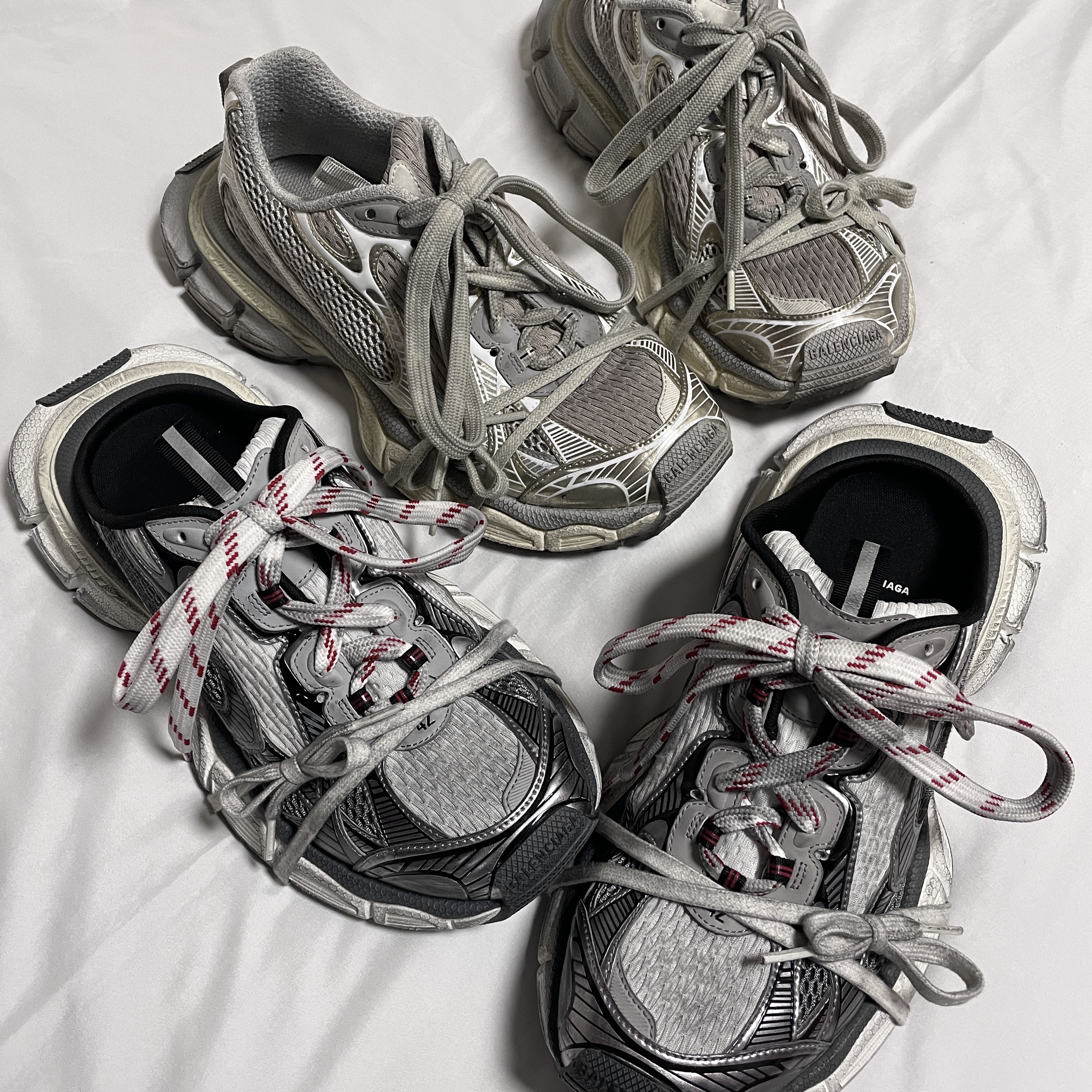 Balenciaga 3XL Mule Grey White Red, Balenciaga 3XL Sneakers Light Beige 착용 스타일 - 3