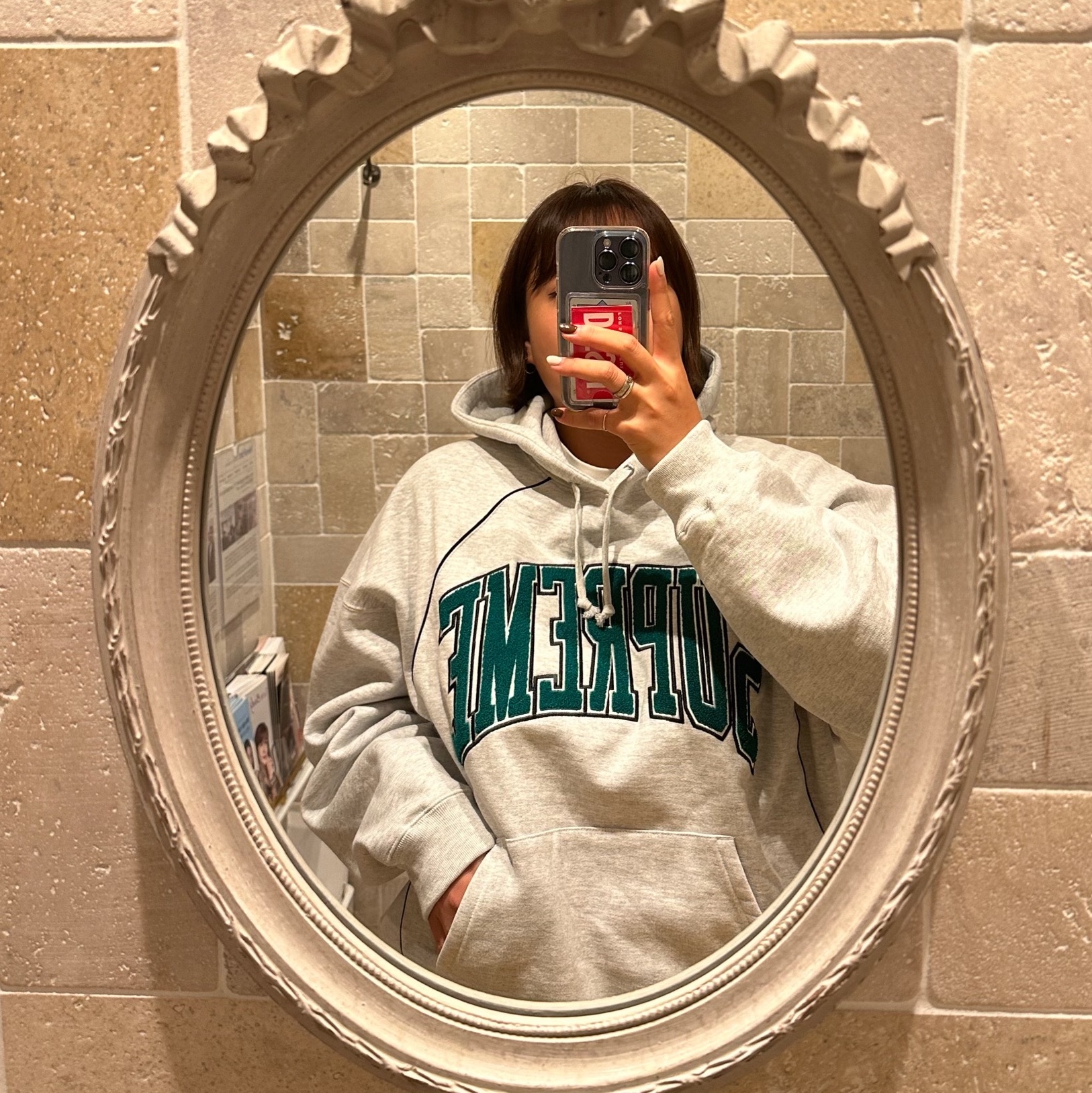 Supreme Boxy Piping Arc Hooded Sweatshirt Ash Grey - 23SS 착용 스타일