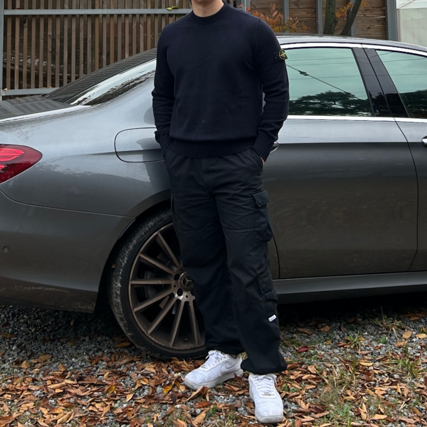Stone Island 506A2 Winter Cotton Crewneck Knit Navy Blue - 23FW 착용 스타일 - 3