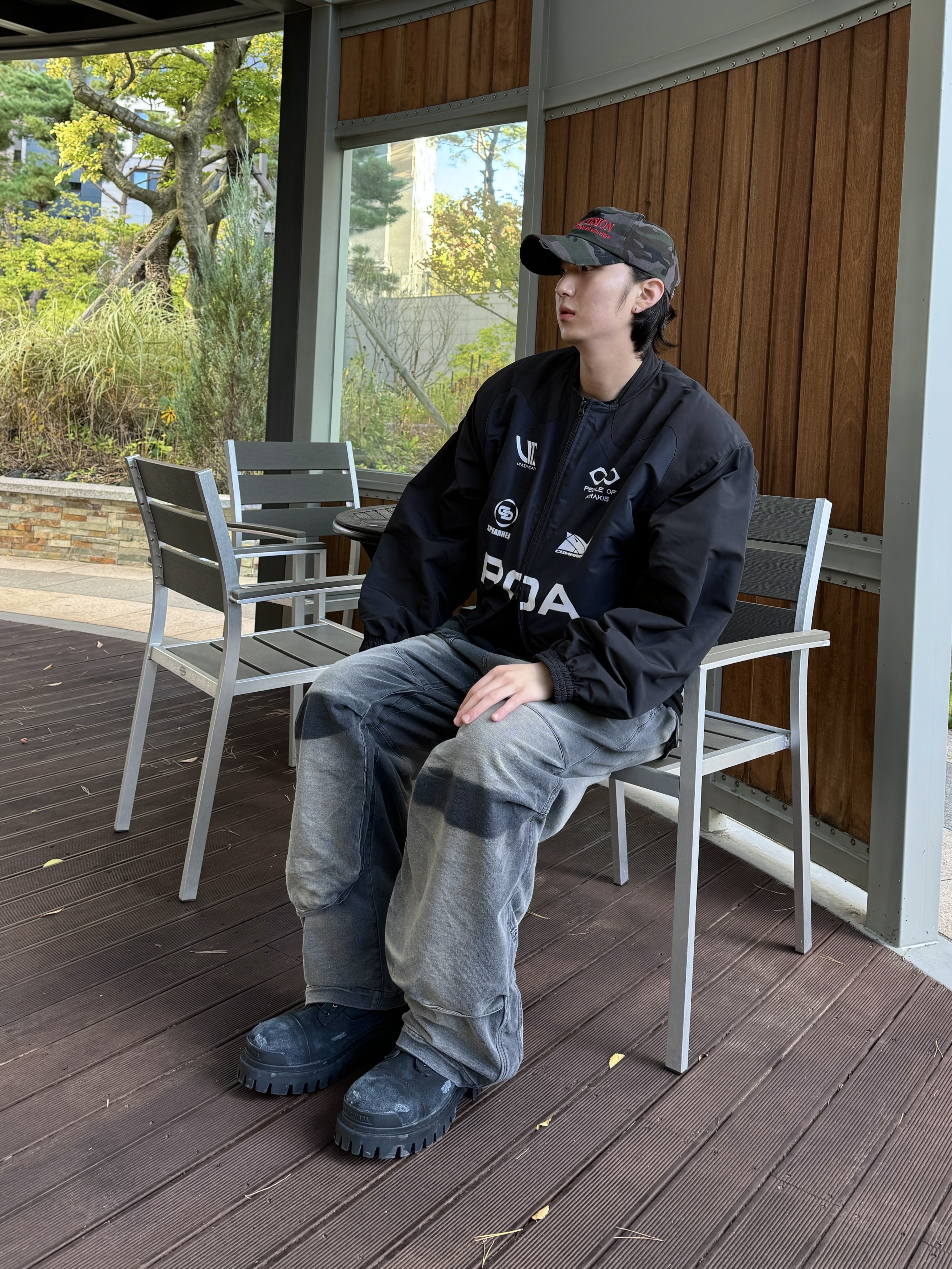 ETCE New Vision Camo Cap Night Jungle, Undermycar Acer Padded Shoulder Crop Blouson Ebony - 23FW 착용 스타일 - 2