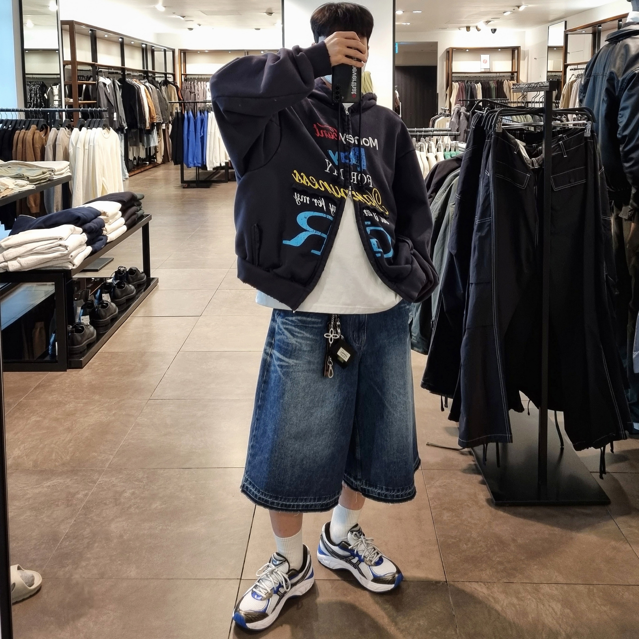 Project G/R Happiness Zip Hoodie Navy, Asics GT-2160 White Illusion Blue 착용 스타일