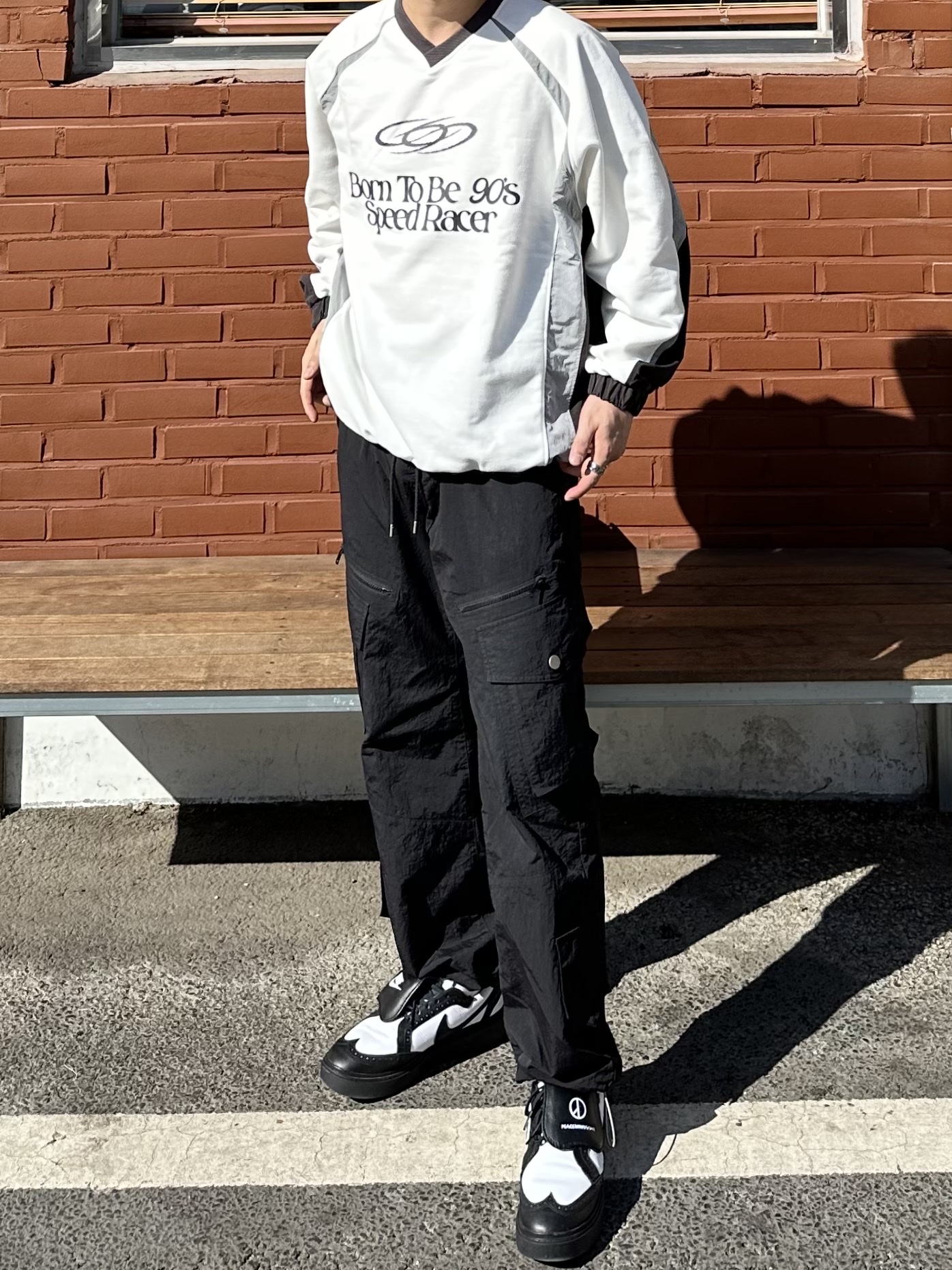 Nike x Peaceminusone Kwondo1 Black and White 착용 스타일 - 2