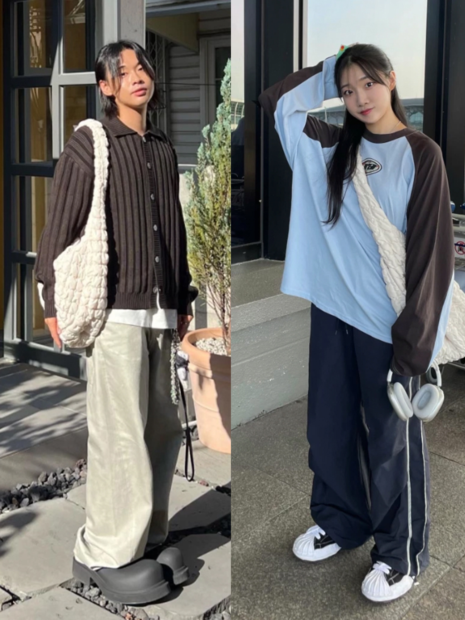 COS Quilted Oversized Shoulder Bag Black, COS Quilted Oversized Shoulder Bag Off White Light Beige 착용 스타일 - 3