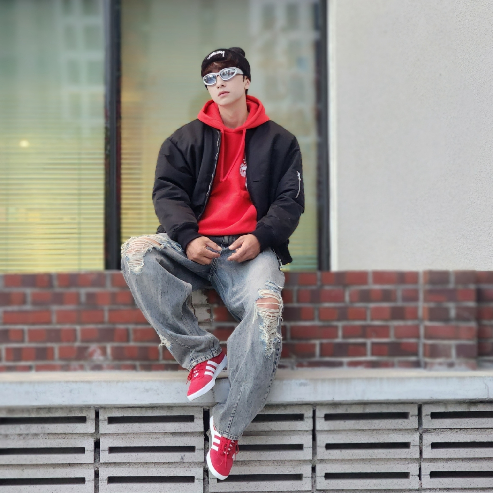 Stussy Big Stock Cuff Beanie Black, Stussy Beach Roots Hoodie Red 착용 스타일 - 8