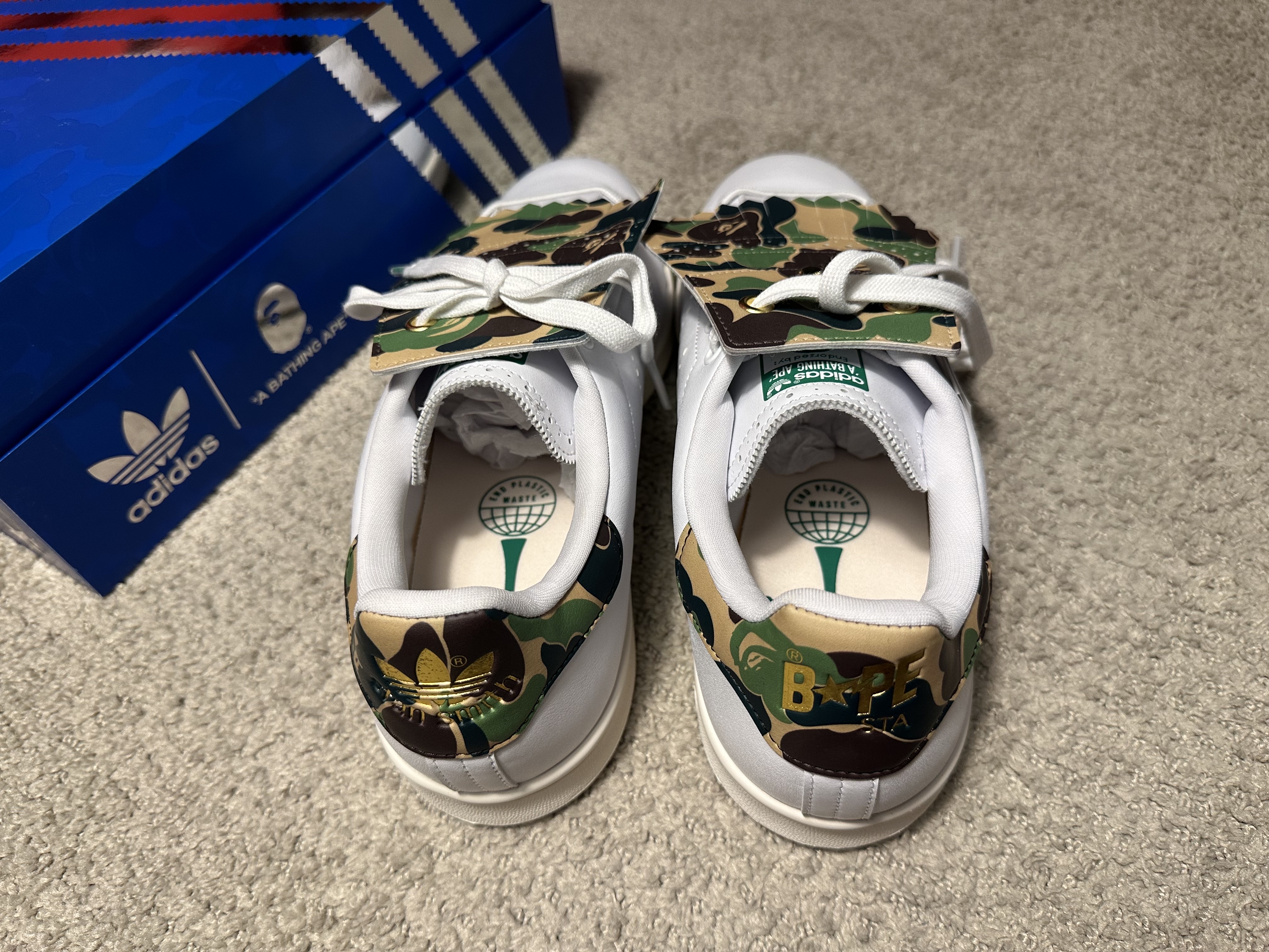 Adidas x BAPE Stan Smith Golf Cloud White Green 착용 스타일 - 5