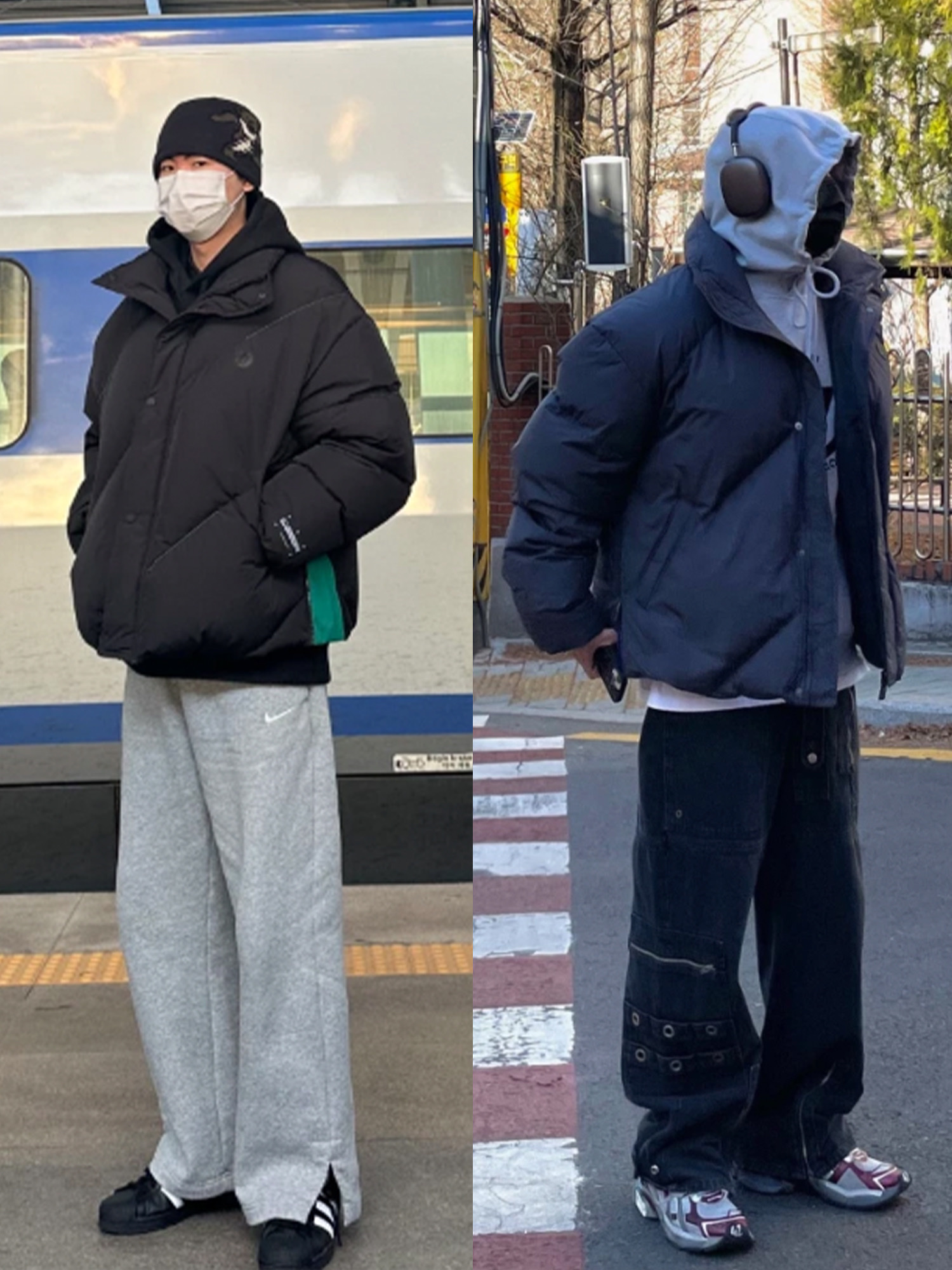 Yeezy Gap Engineered By Balenciaga Round Jacket 2 Black, Zara x Ader Error Oversize Puffer Jacket Black 착용 스타일 - 2