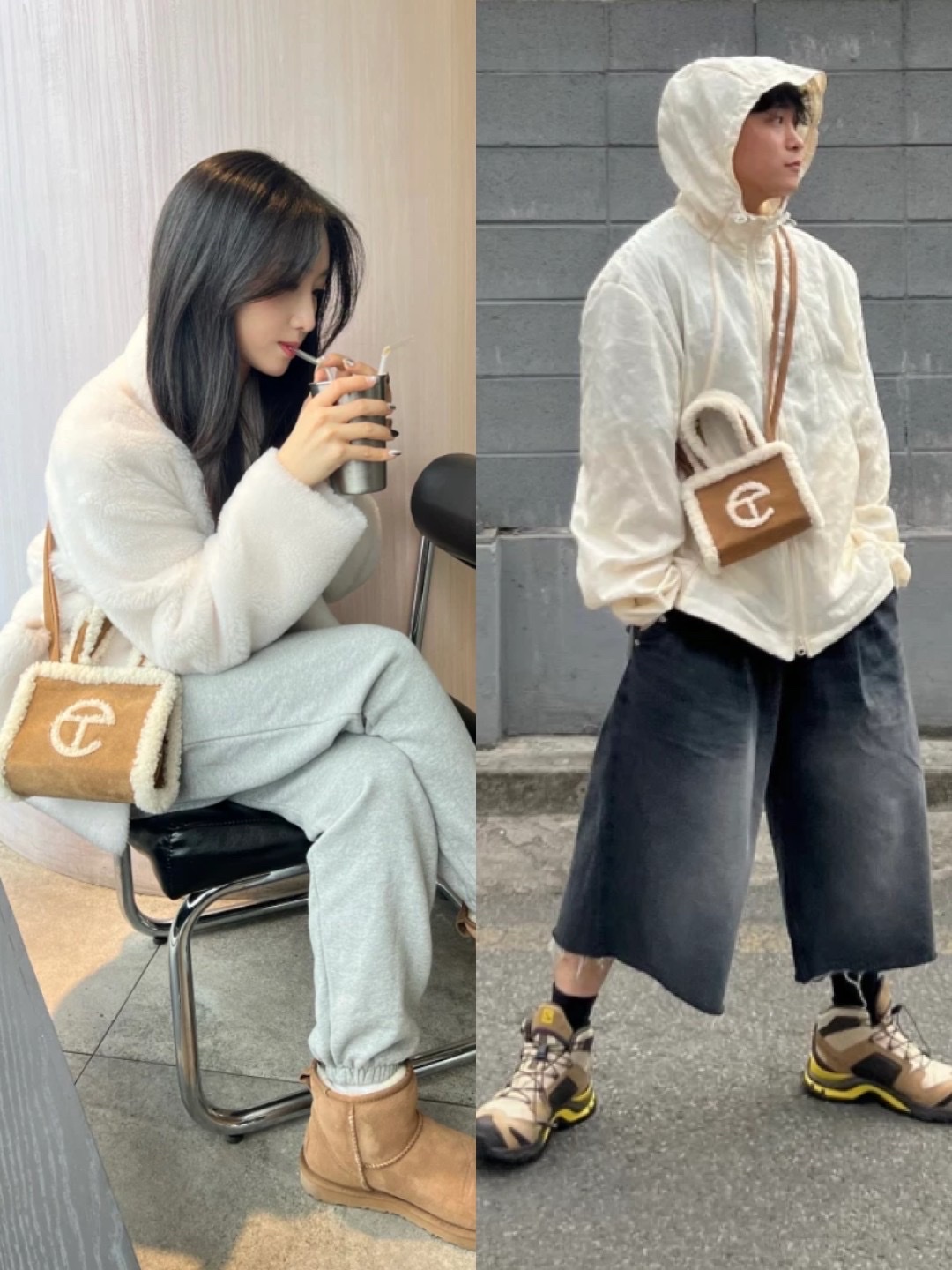 Telfar x UGG Small Shopping Bag Chestnut, (W) UGG Classic Mini II Boots Chestnut 착용 스타일 - 2