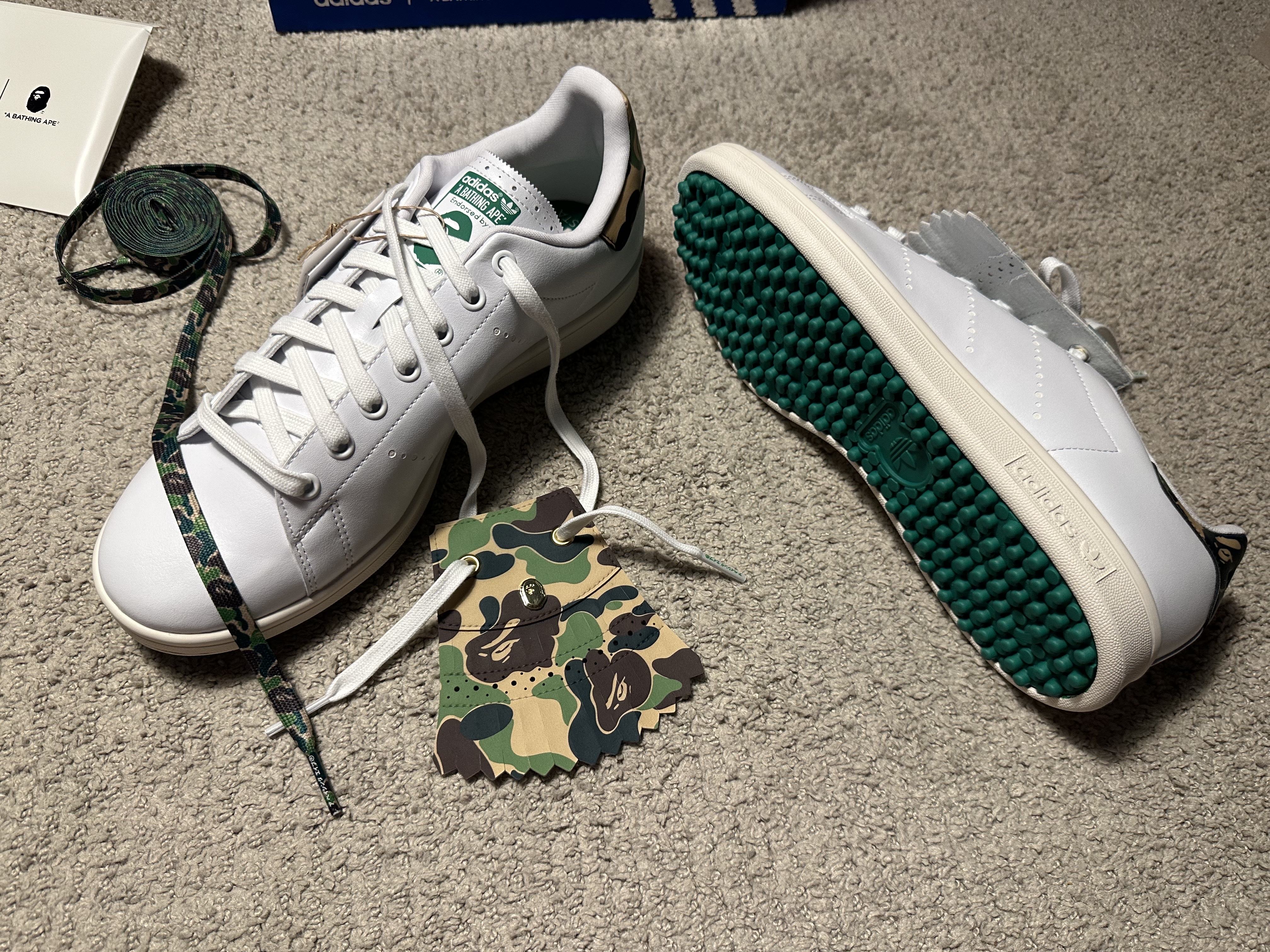 Adidas x BAPE Stan Smith Golf Cloud White Green 착용 스타일 - 3