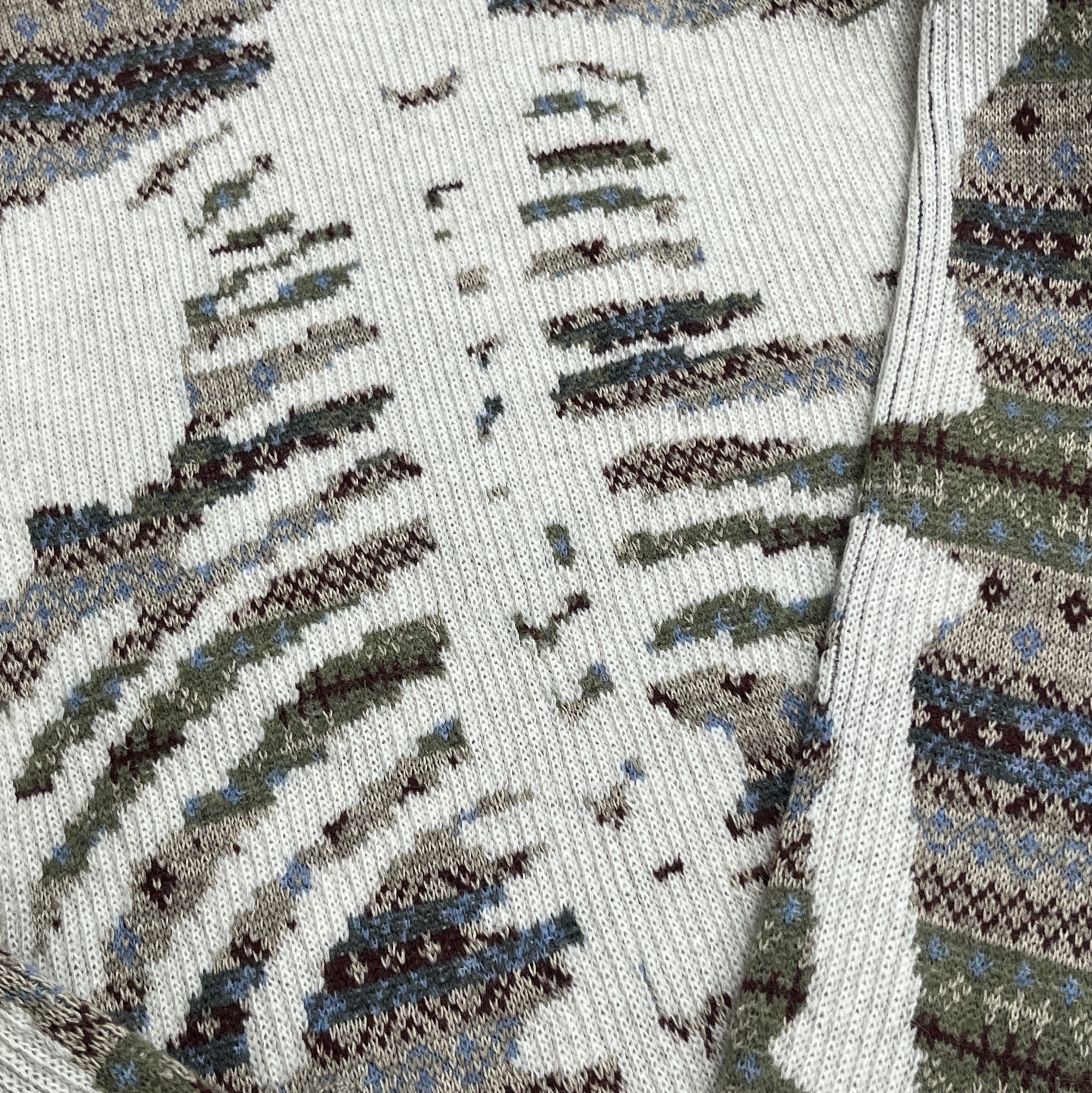 Kapital 7G Wool Fair Isle Bone Crewneck Sweater Saxophone 착용 스타일