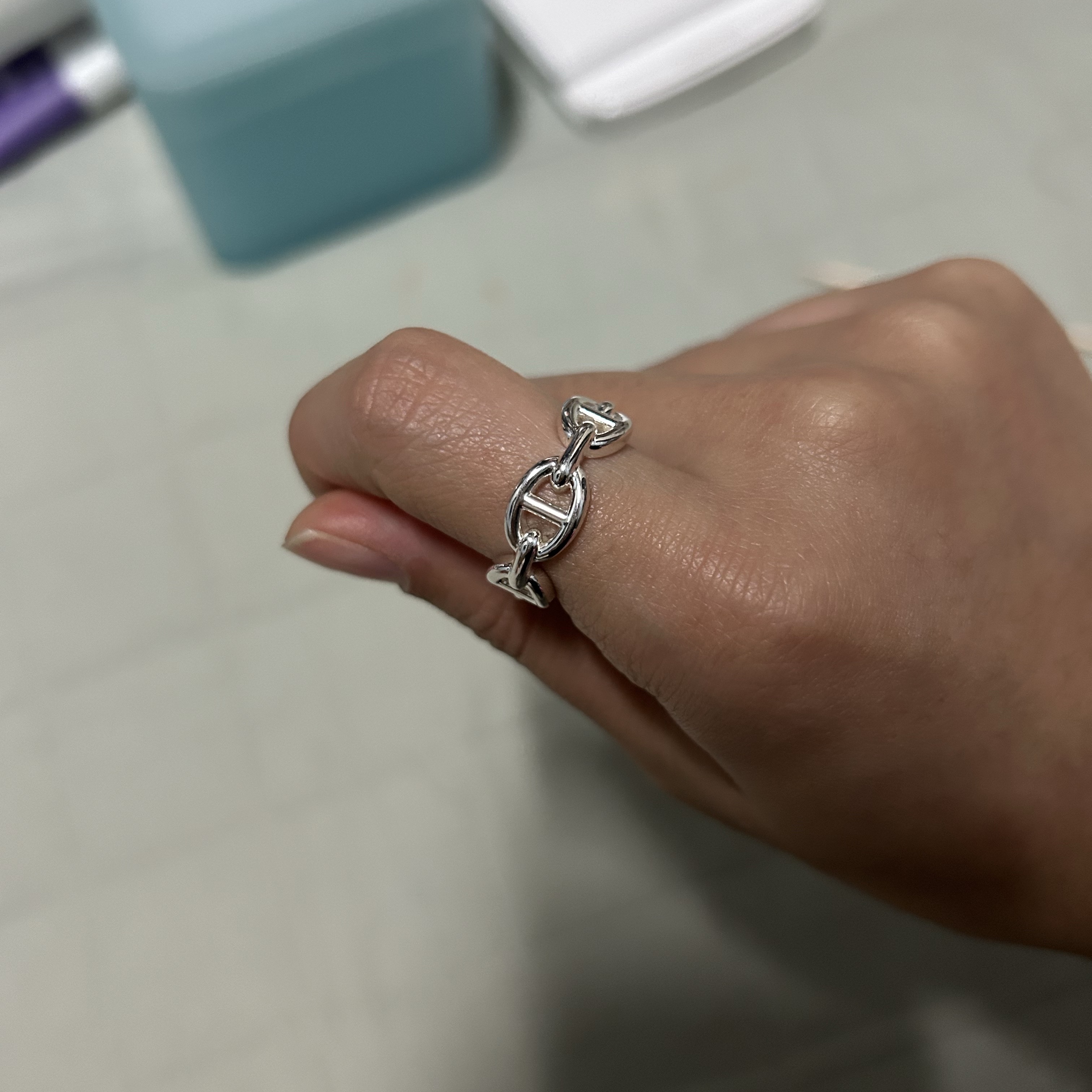 (W) Hermes Small Chaine D'Ancre Enchainee Ring Sterling Silver 착용 스타일 - 1