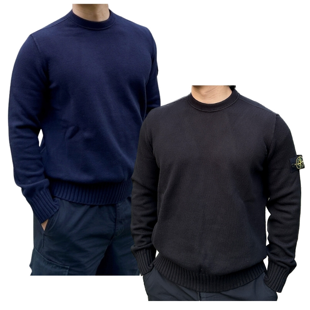 Stone Island 506A2 Winter Cotton Crewneck Knit Navy Blue - 23FW 착용 스타일