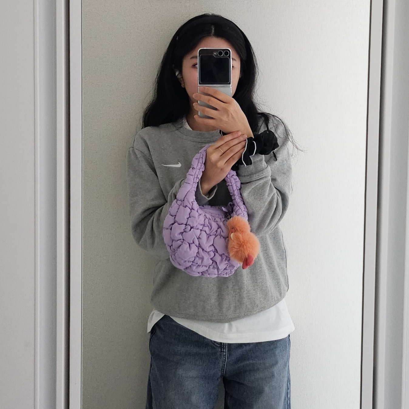 COS Quilted Micro Bag Purple, Cosymosy Mini Bird Keyring White - Renewal Ver. 착용 스타일