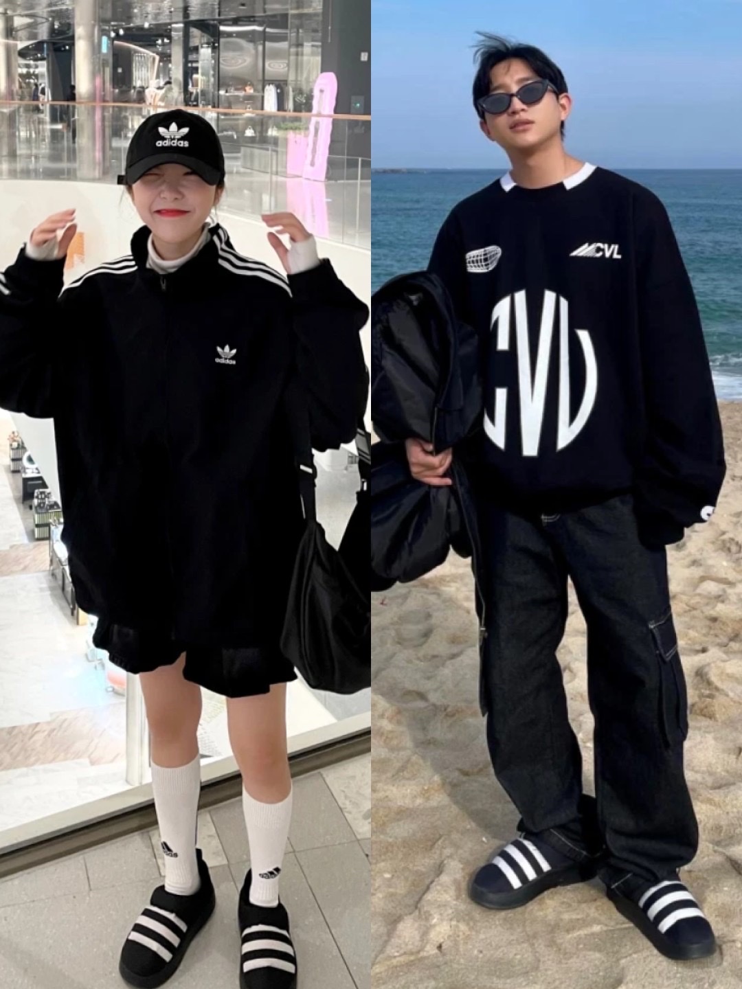 Adidas Puffylette Core Black, IAB Studio Pigment Sweatshirt & Mini Bag Black 착용 스타일 - 3