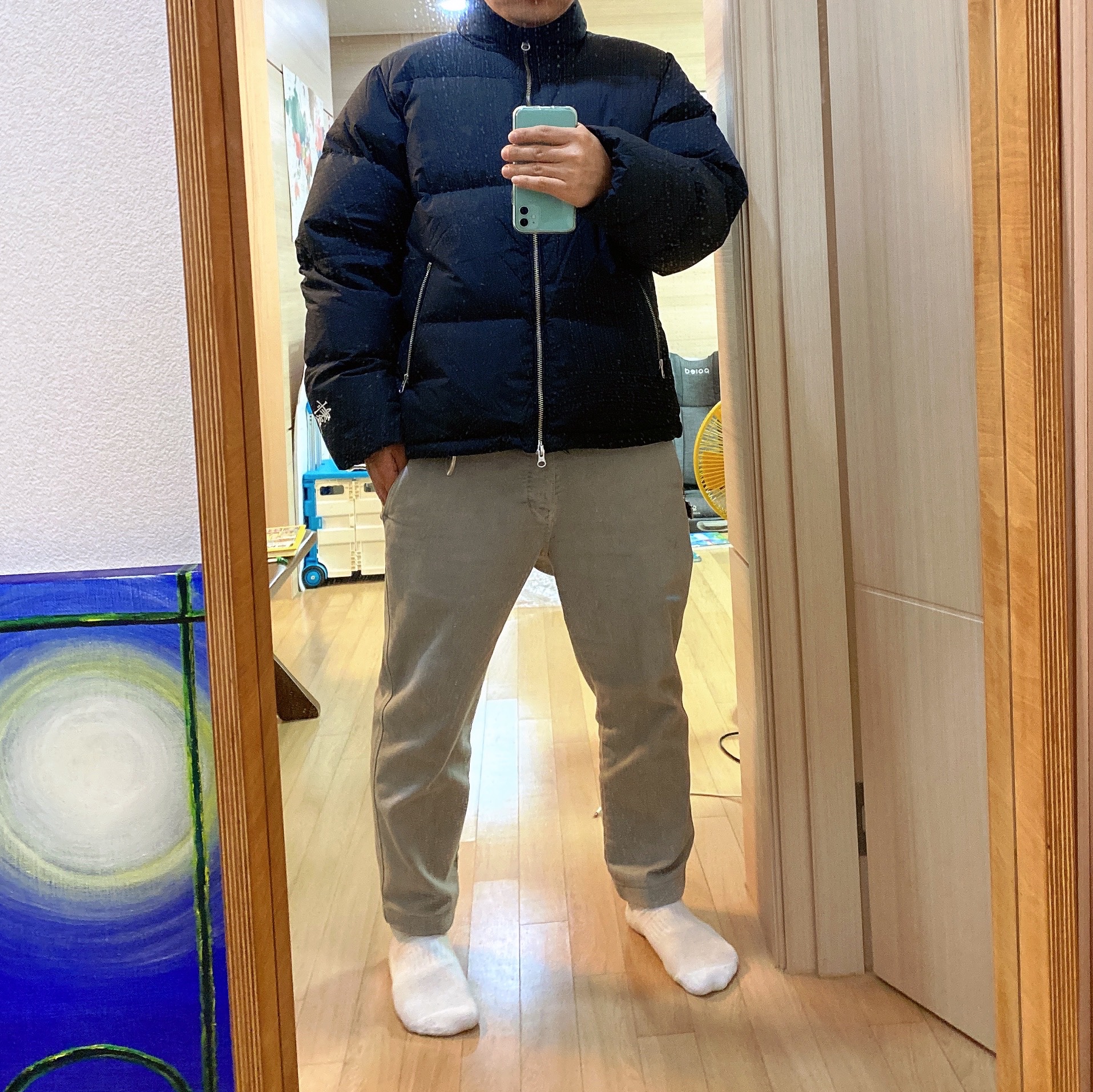 Stussy Down Puffer Nylon Black, Maison Kitsune Double Fox Head Patch Classic Sweatshirt Anthracite 착용 스타일 - 1