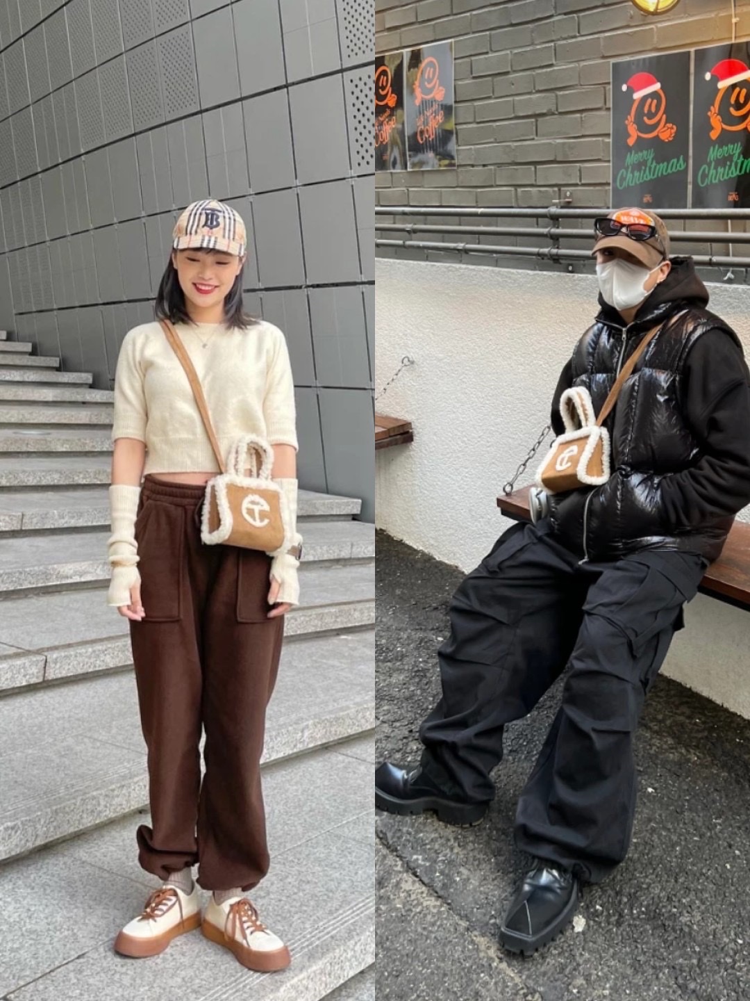 Telfar x UGG Small Shopping Bag Chestnut, (W) UGG Classic Mini II Boots Chestnut 착용 스타일 - 3