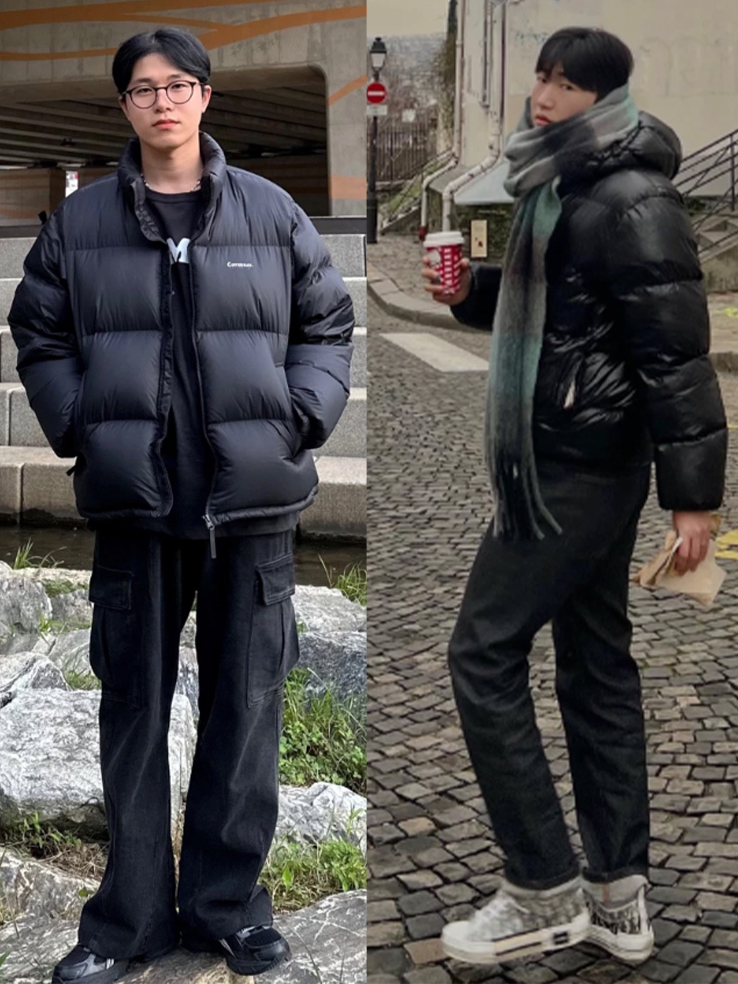 Yeezy Gap Engineered By Balenciaga Round Jacket 2 Black, Zara x Ader Error Oversize Puffer Jacket Black 착용 스타일 - 3
