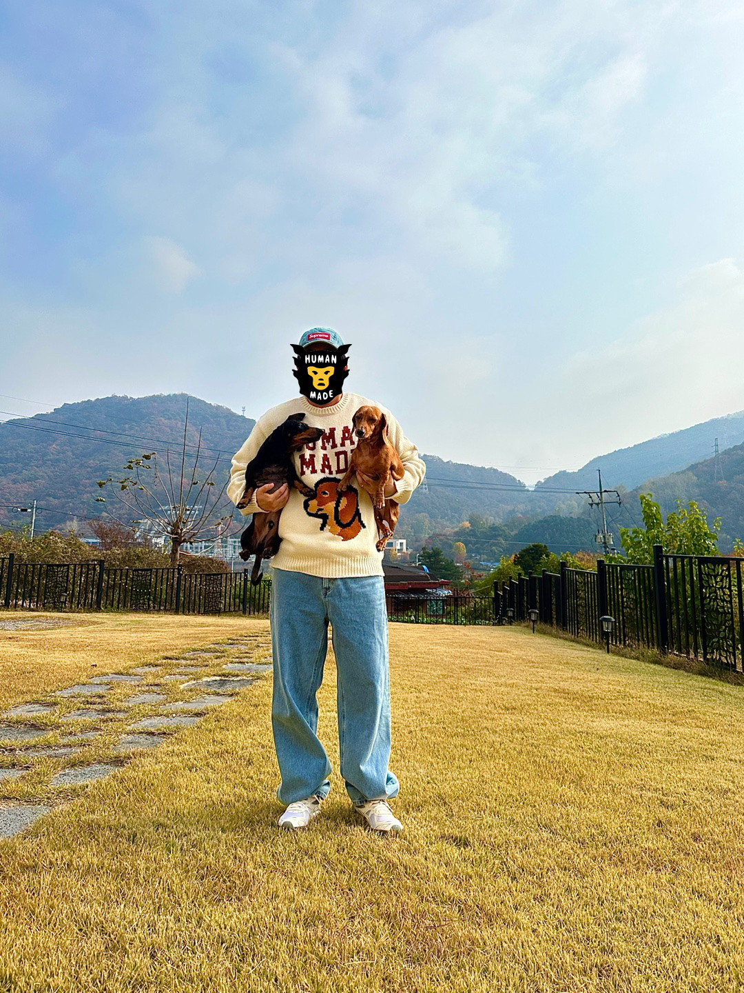 Human Made Dachs Knit Sweater White, Asics x Dime GT-2160 Arctic Wolf London Fog 착용 스타일 - 2