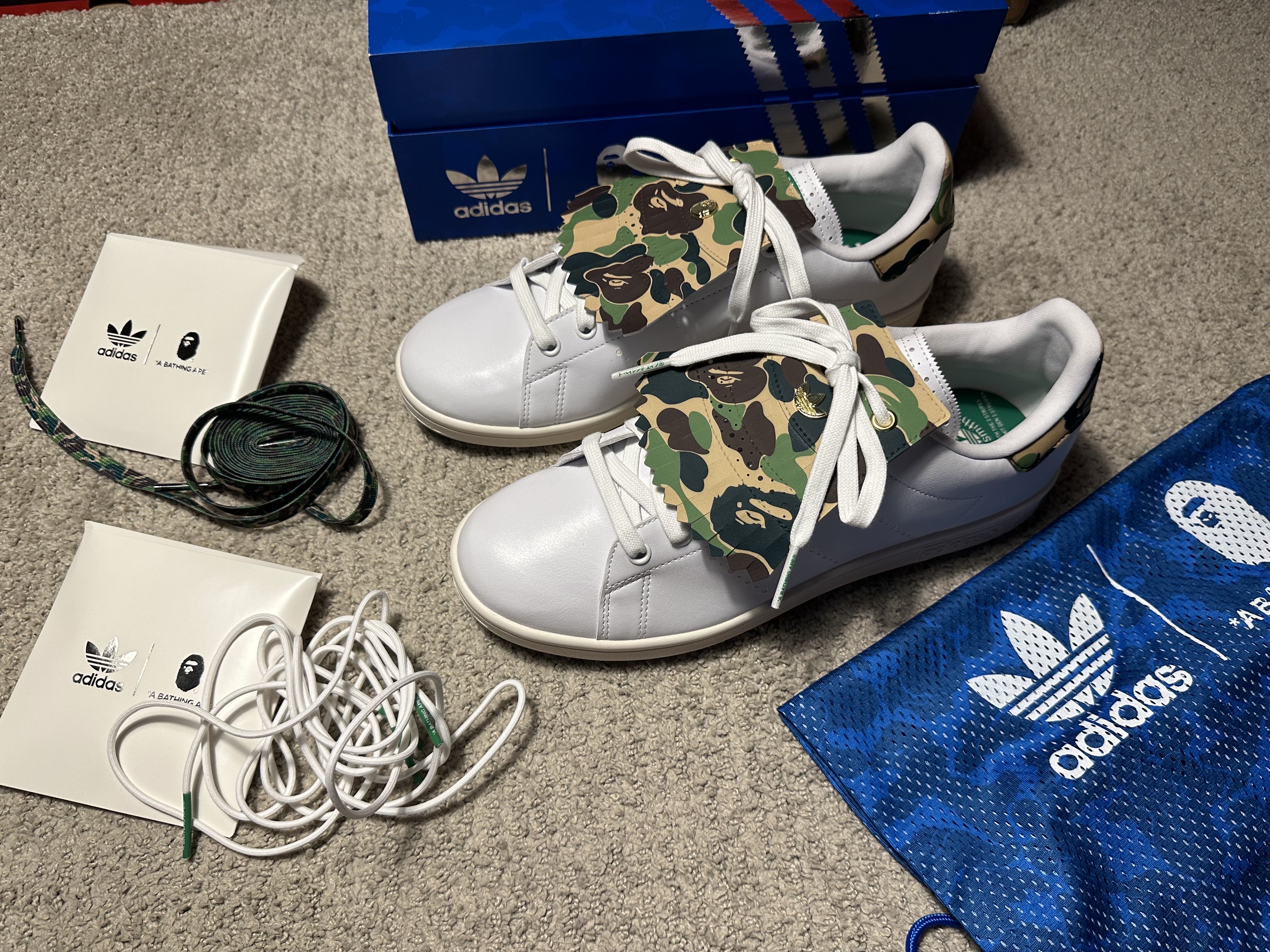 Adidas x BAPE Stan Smith Golf Cloud White Green 착용 스타일 - 1