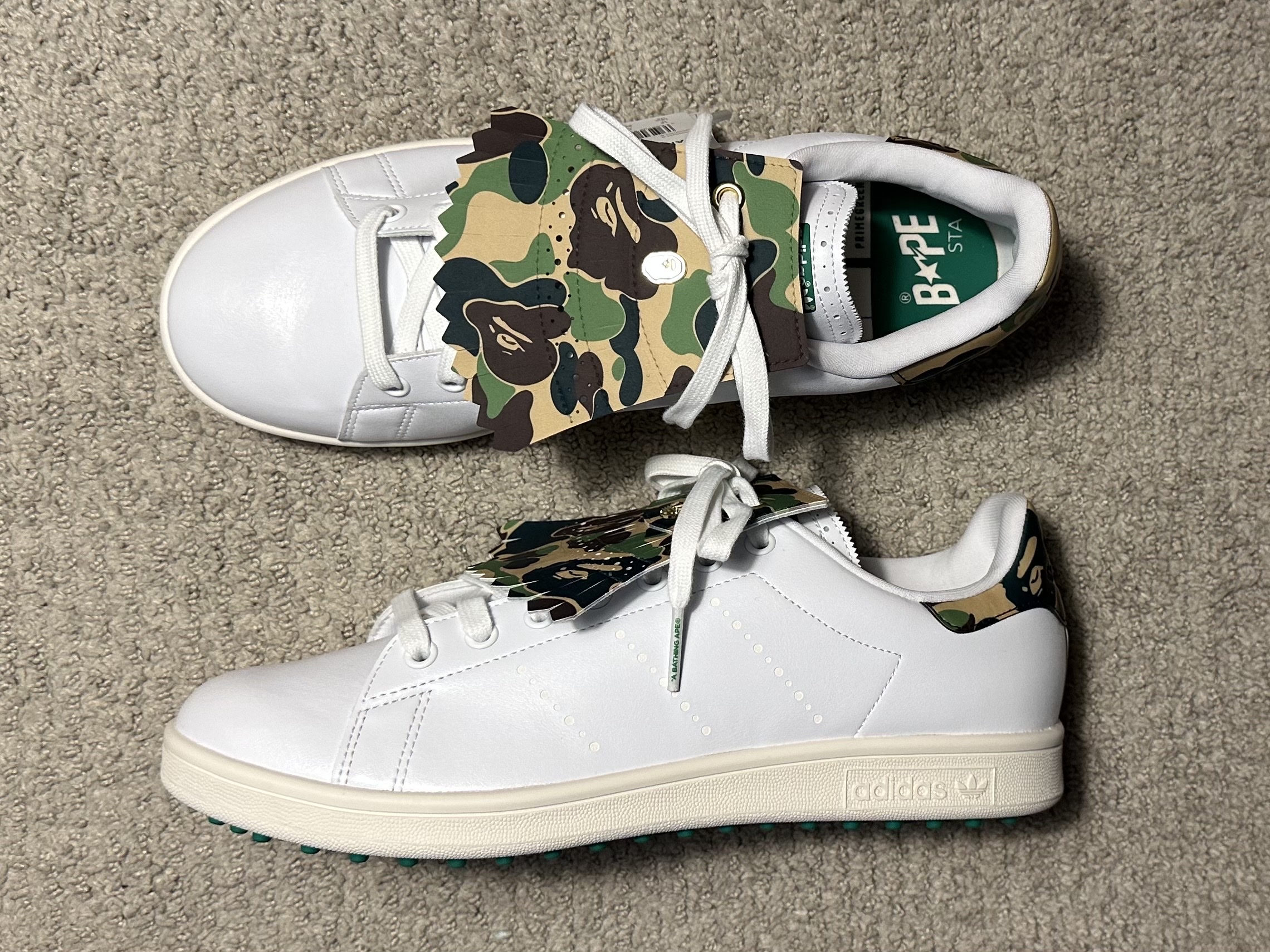 Adidas x BAPE Stan Smith Golf Cloud White Green 착용 스타일 - 2