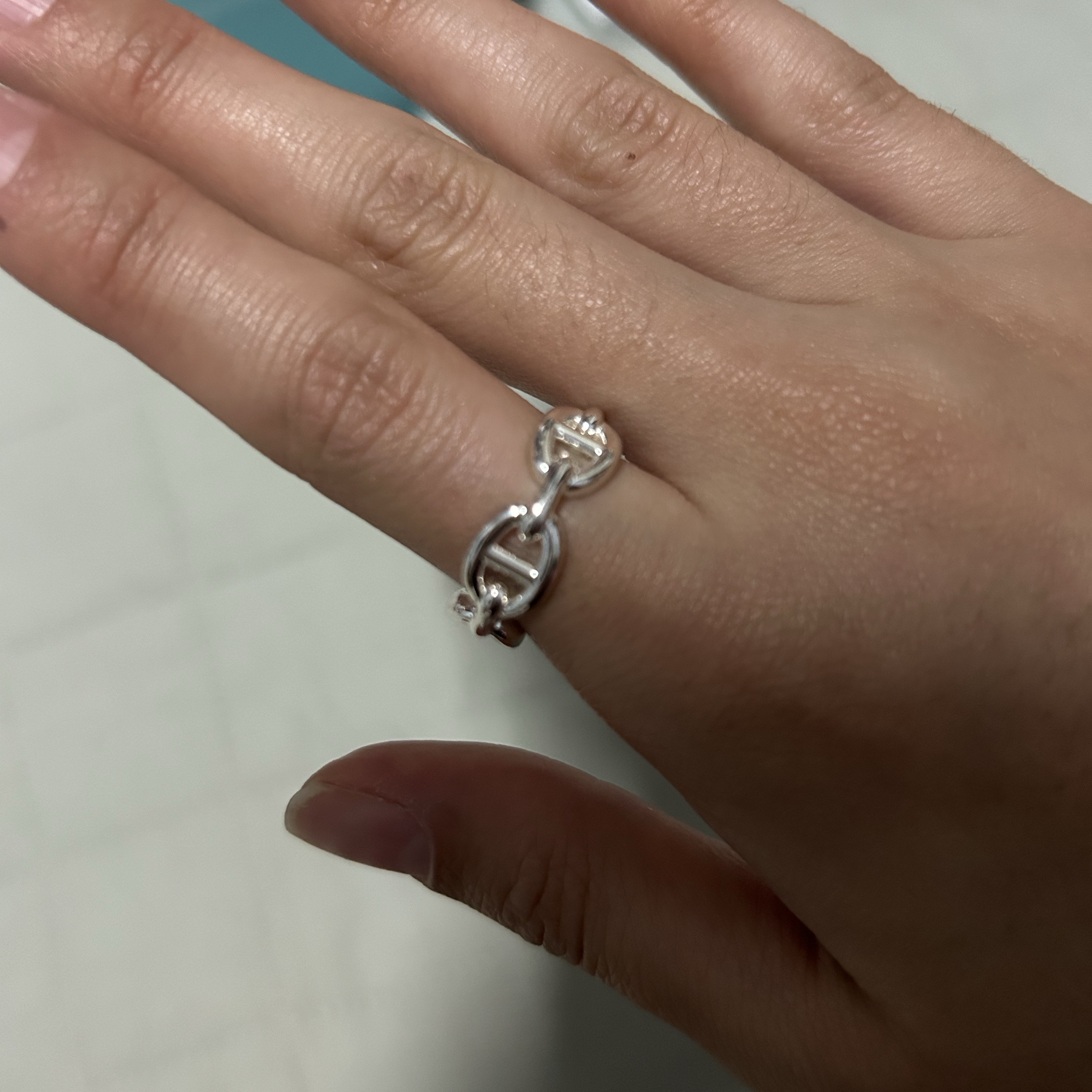 (W) Hermes Small Chaine D'Ancre Enchainee Ring Sterling Silver 착용 스타일 - 2