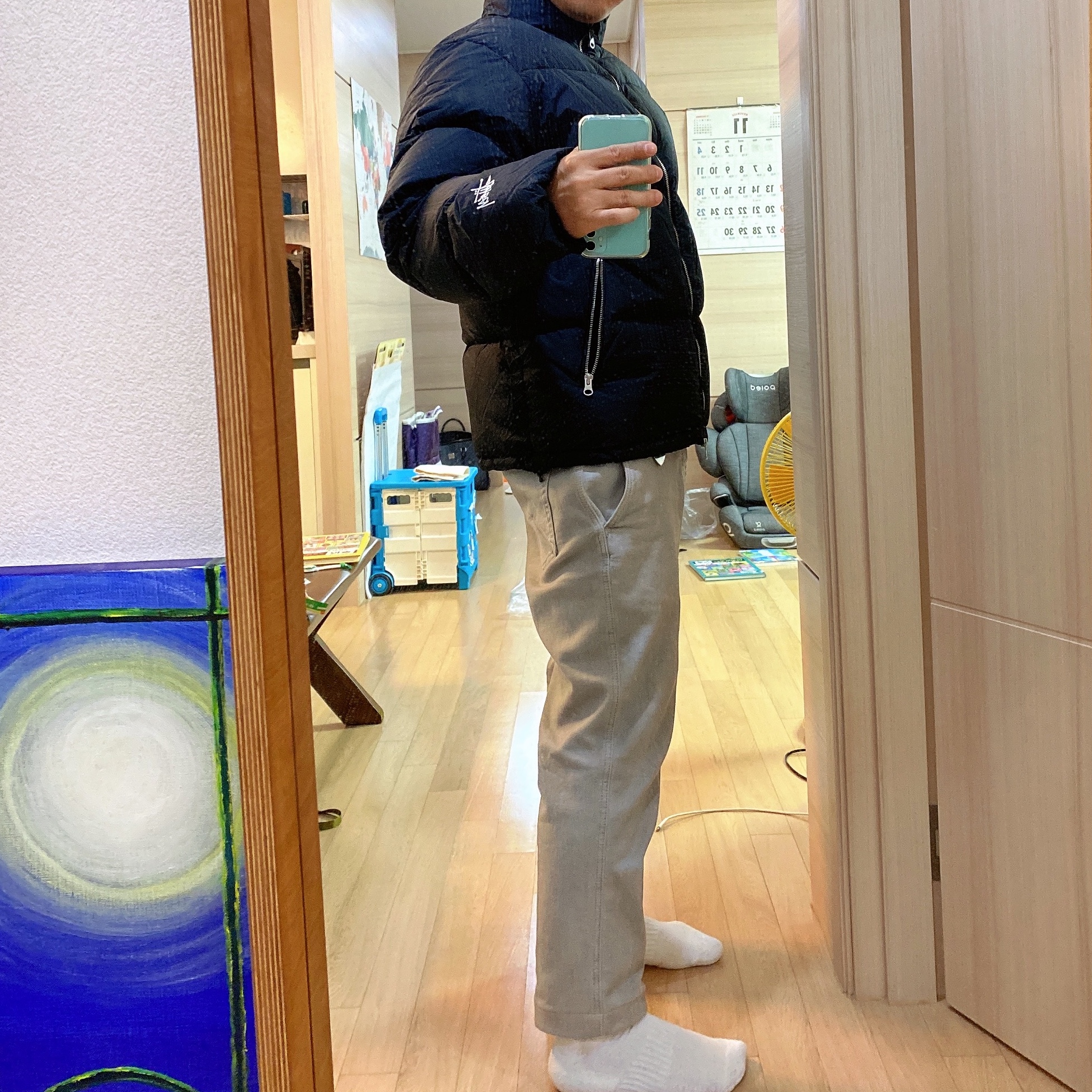 Stussy Down Puffer Nylon Black, Maison Kitsune Double Fox Head Patch Classic Sweatshirt Anthracite 착용 스타일 - 2