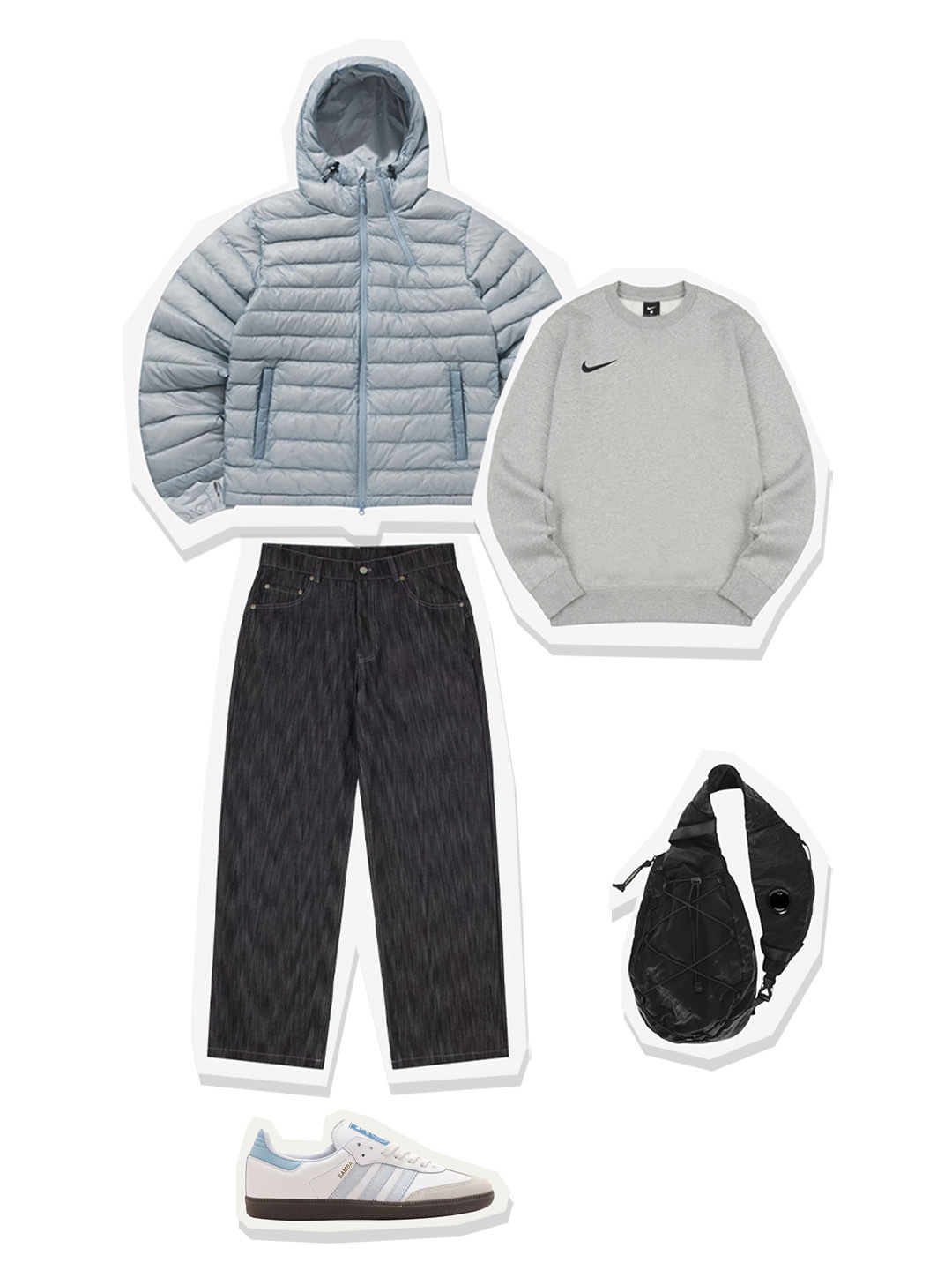 Sansan Gear Suffix Puffer Jacket Sky Blue - 23FW, Nike Park Crew Sweatshirt Grey Heather 착용 스타일 - 1