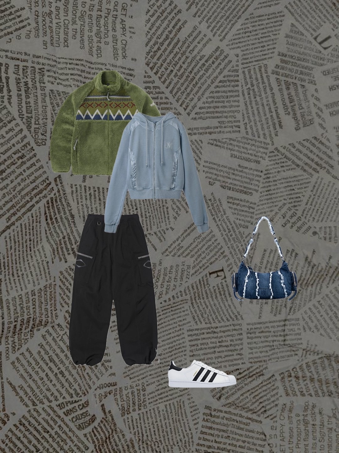 Zara x Ader Error Patchwork Jeans Blue, Vans Old Skool Navy White 착용 스타일 - 3