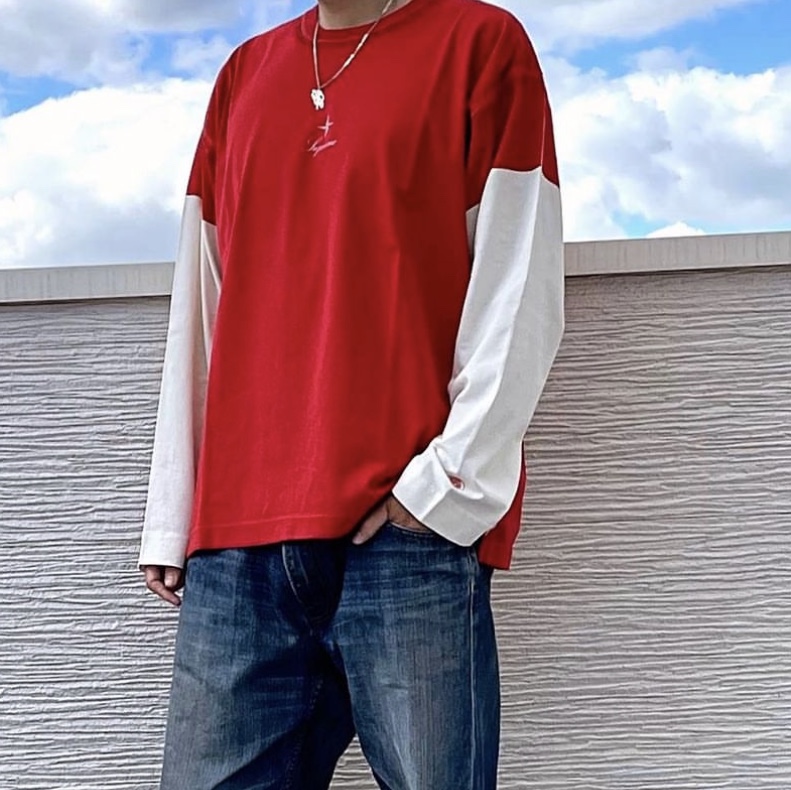 Supreme x Stone Island L/S Top Red - 23FW 착용 스타일