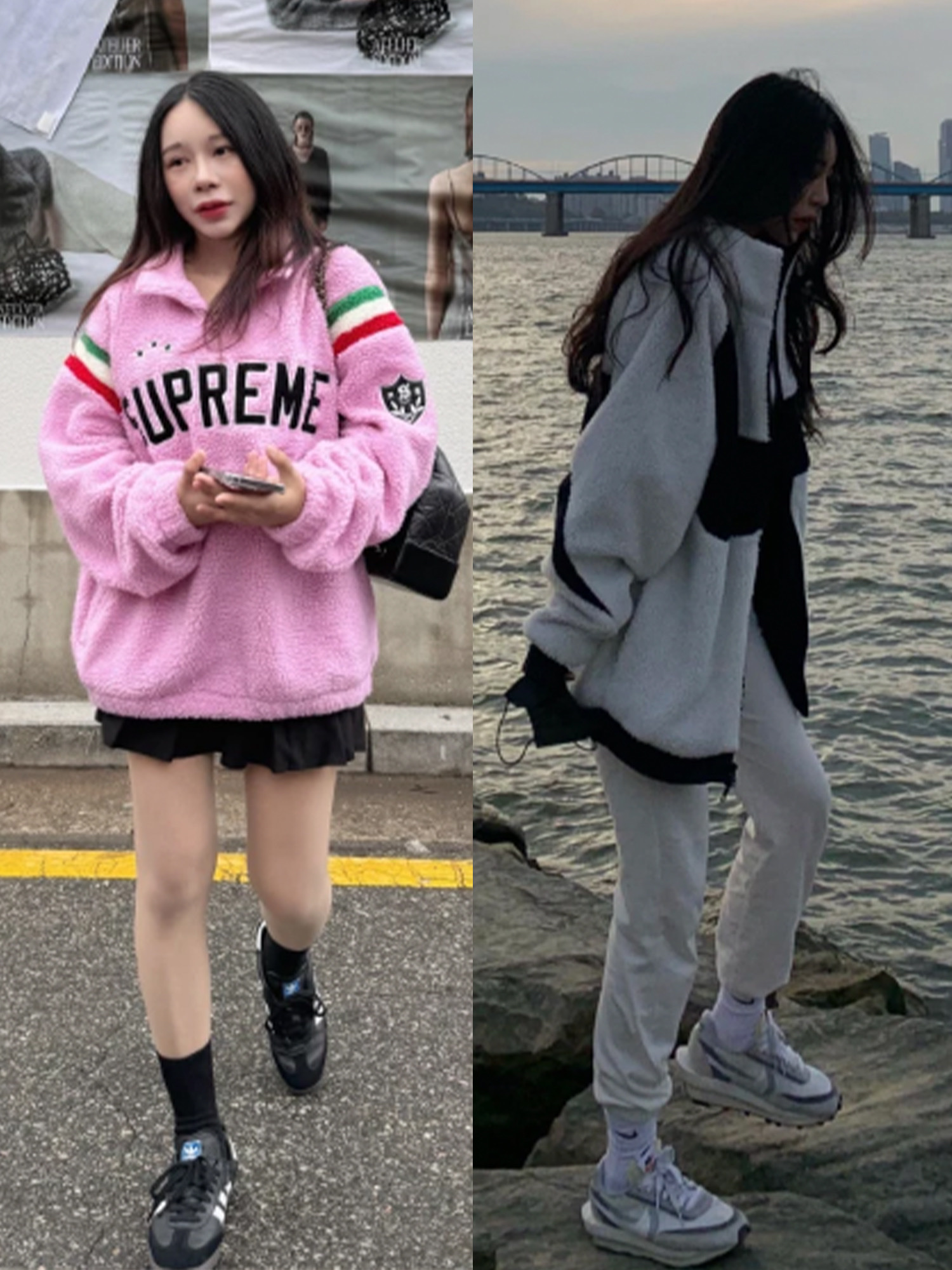 Supreme Saint Michael Fleece Jacket Black - 21SS, Nike Big Swoosh Full Zip Jacket Light Soft Pink Pink Oxford 착용 스타일 - 3