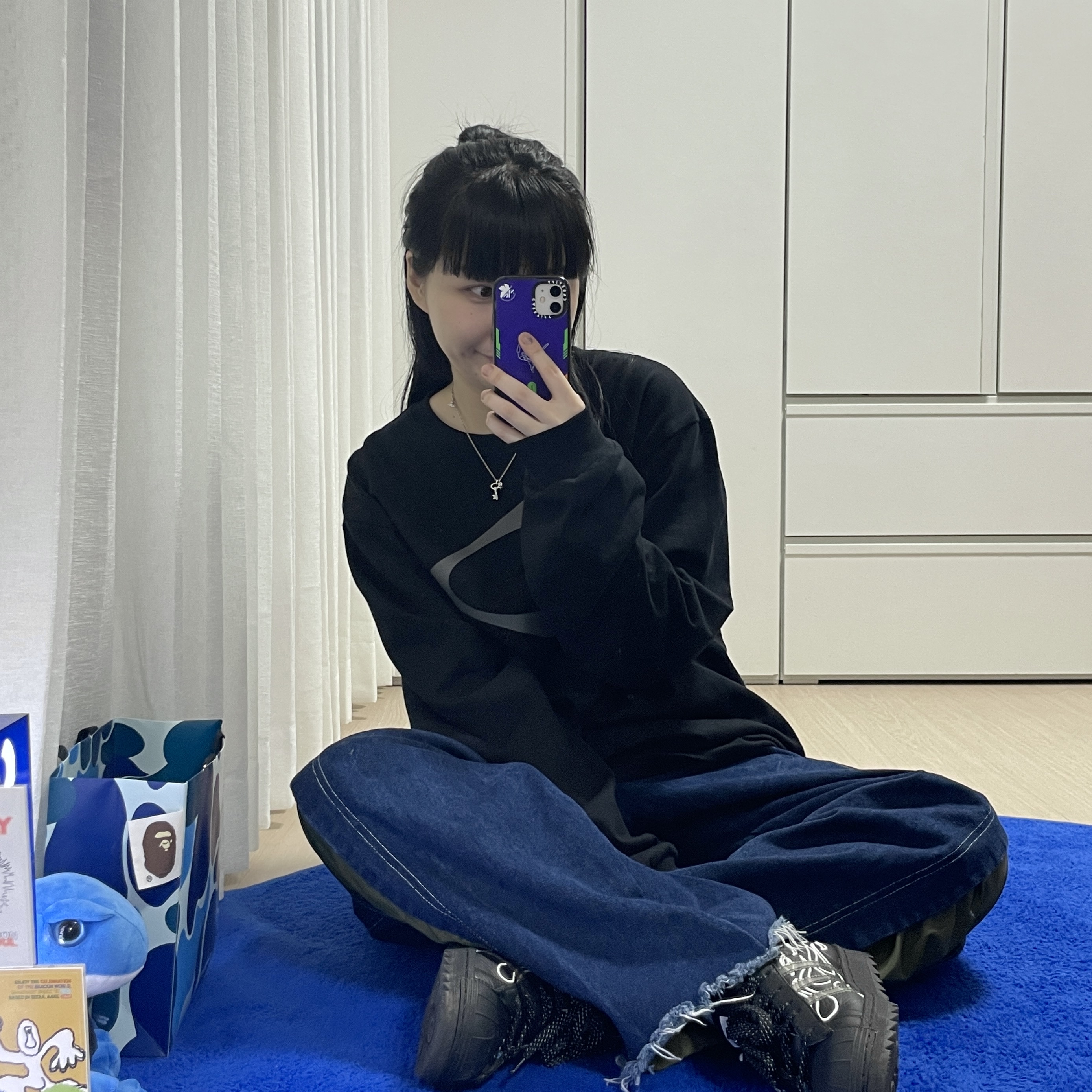Mischief Rhombus Long Sleeve Black, Adidas x NSRC Superstar Ripple Core Black Transl 착용 스타일 - 1