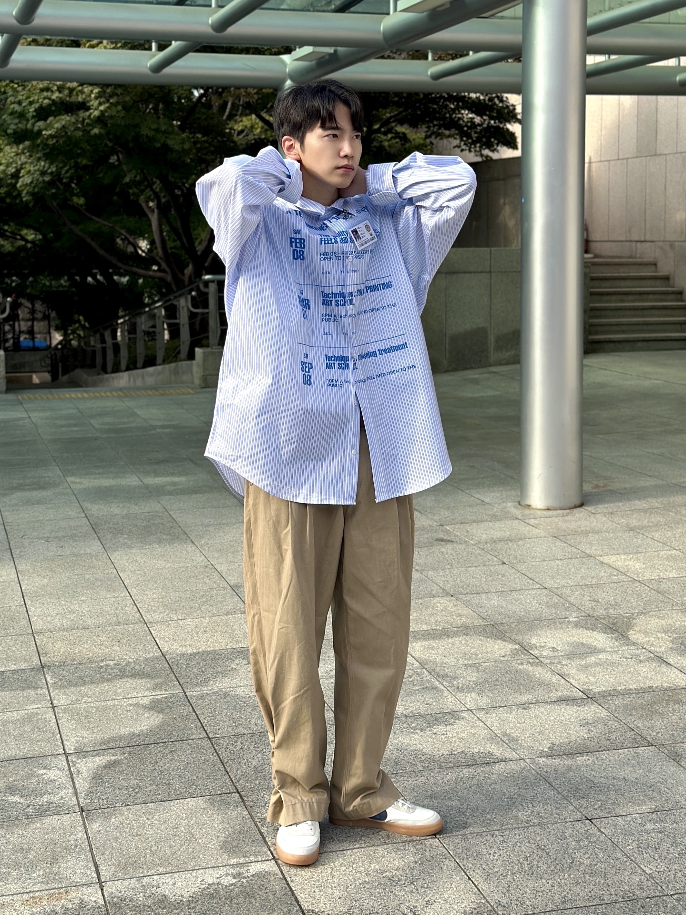 Nike x J.Crew Killshot 2 Sail Midnight Navy, STU Coated Printing Stripe Shirts Sky Blue With Name Tag 착용 스타일 - 1