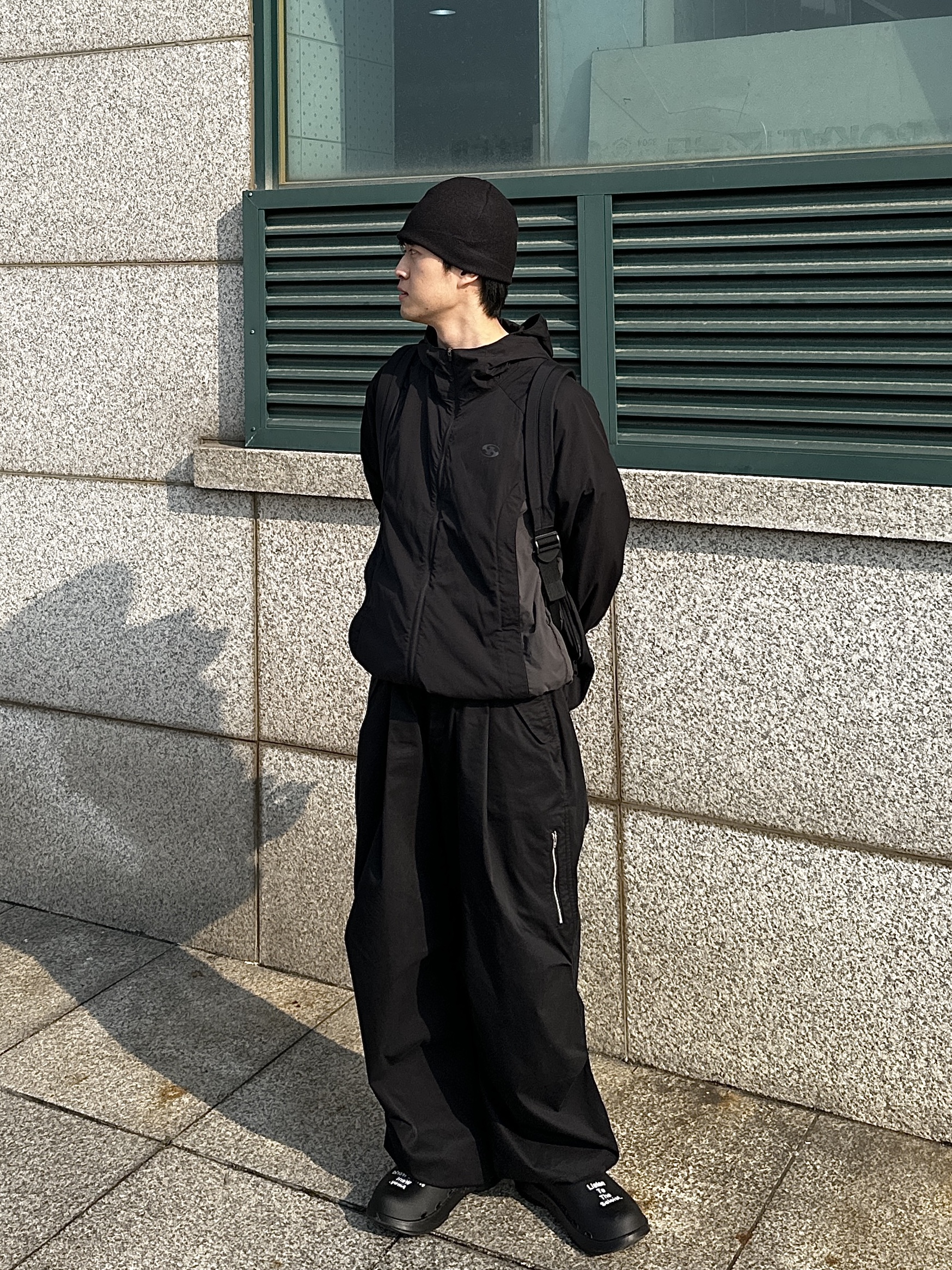 Oofos x Takahiromiyashita The Soloist The Day The Whole World Went Away Clog Black, Sansan Gear Alpha Jacket Black - 22FW 착용 스타일 - 1
