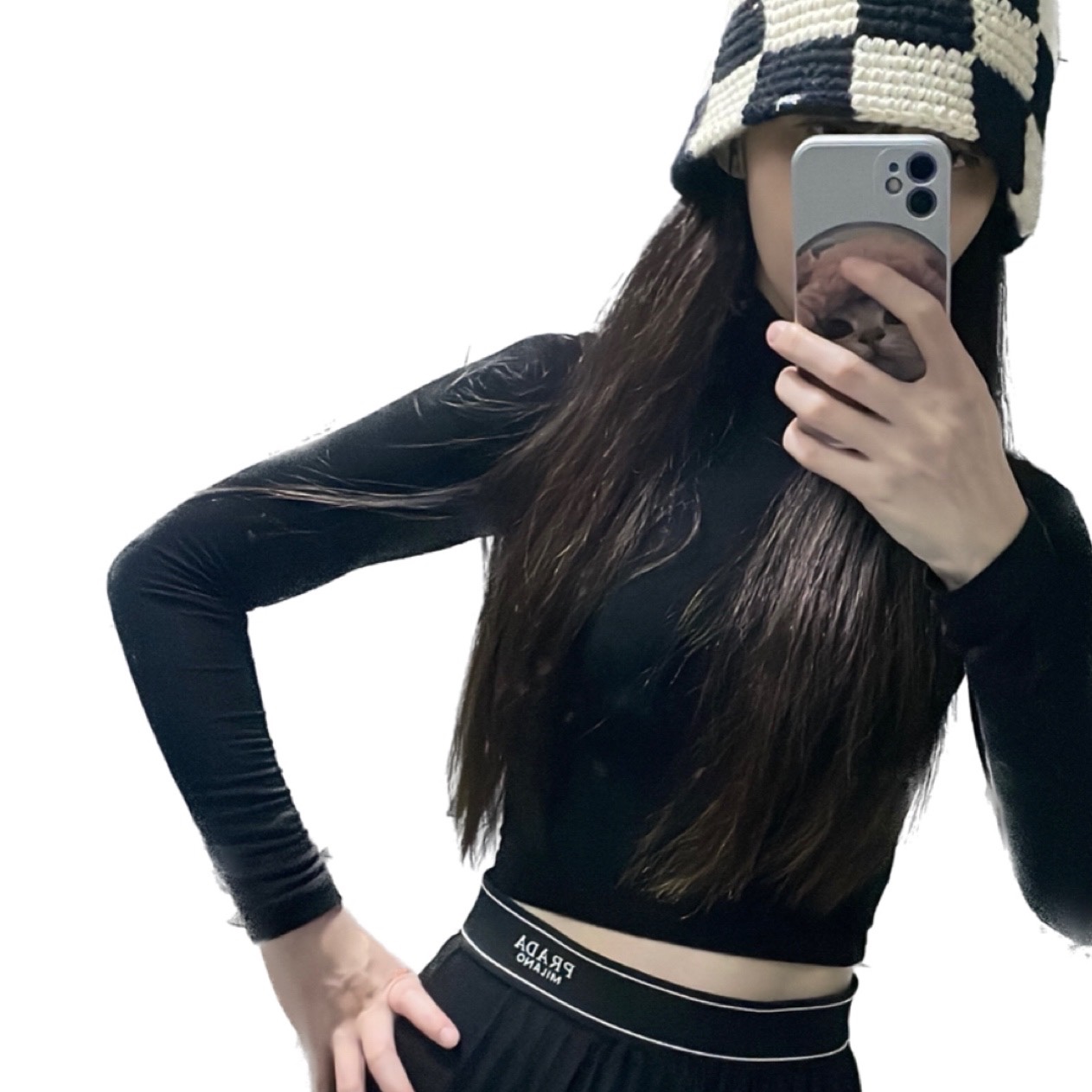 Stussy Checker Knit Bucket Hat Black 착용 스타일