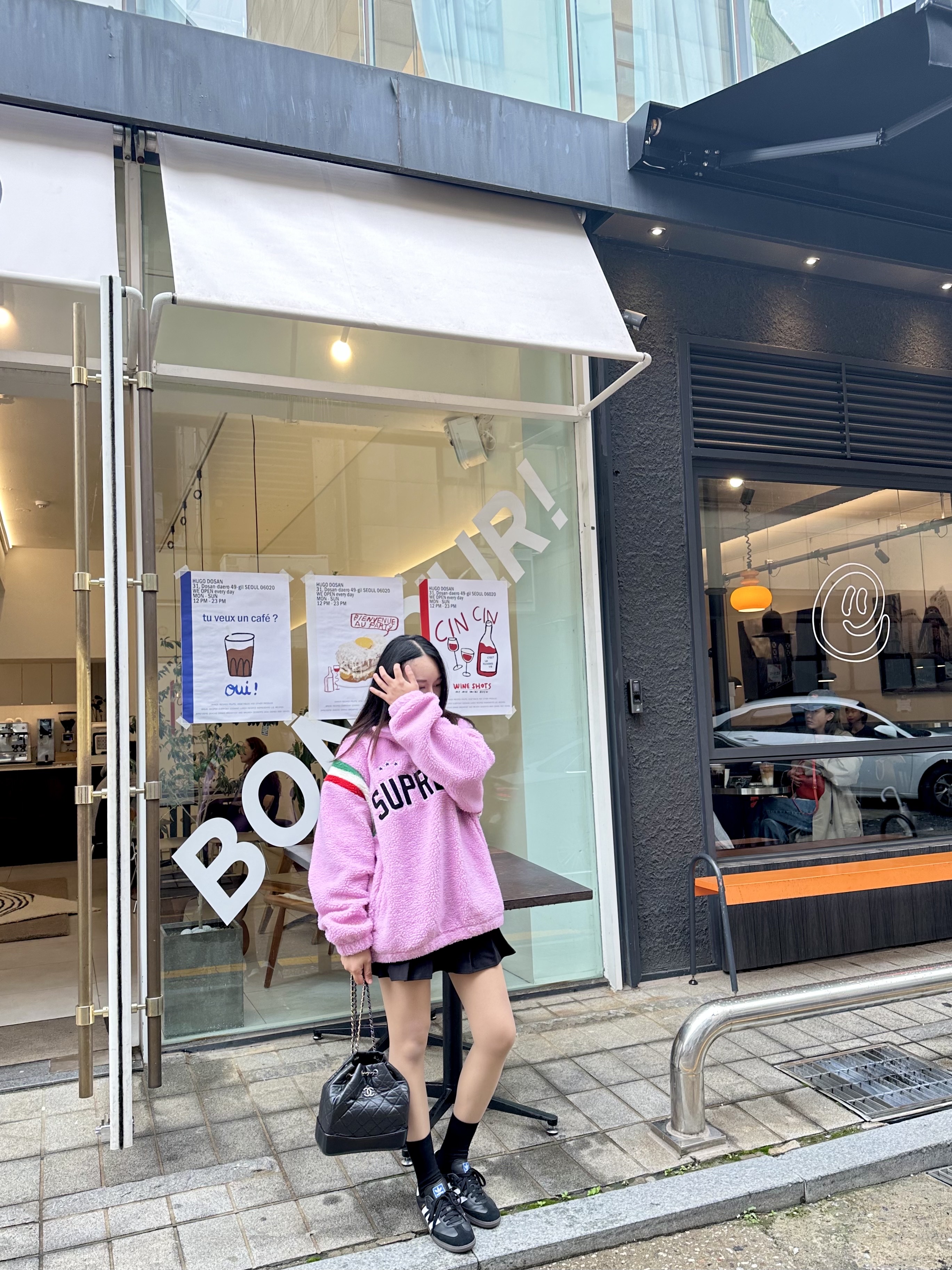 Supreme Arc Half Zip Fleece Pullover Pink - 23FW 착용 스타일 - 2