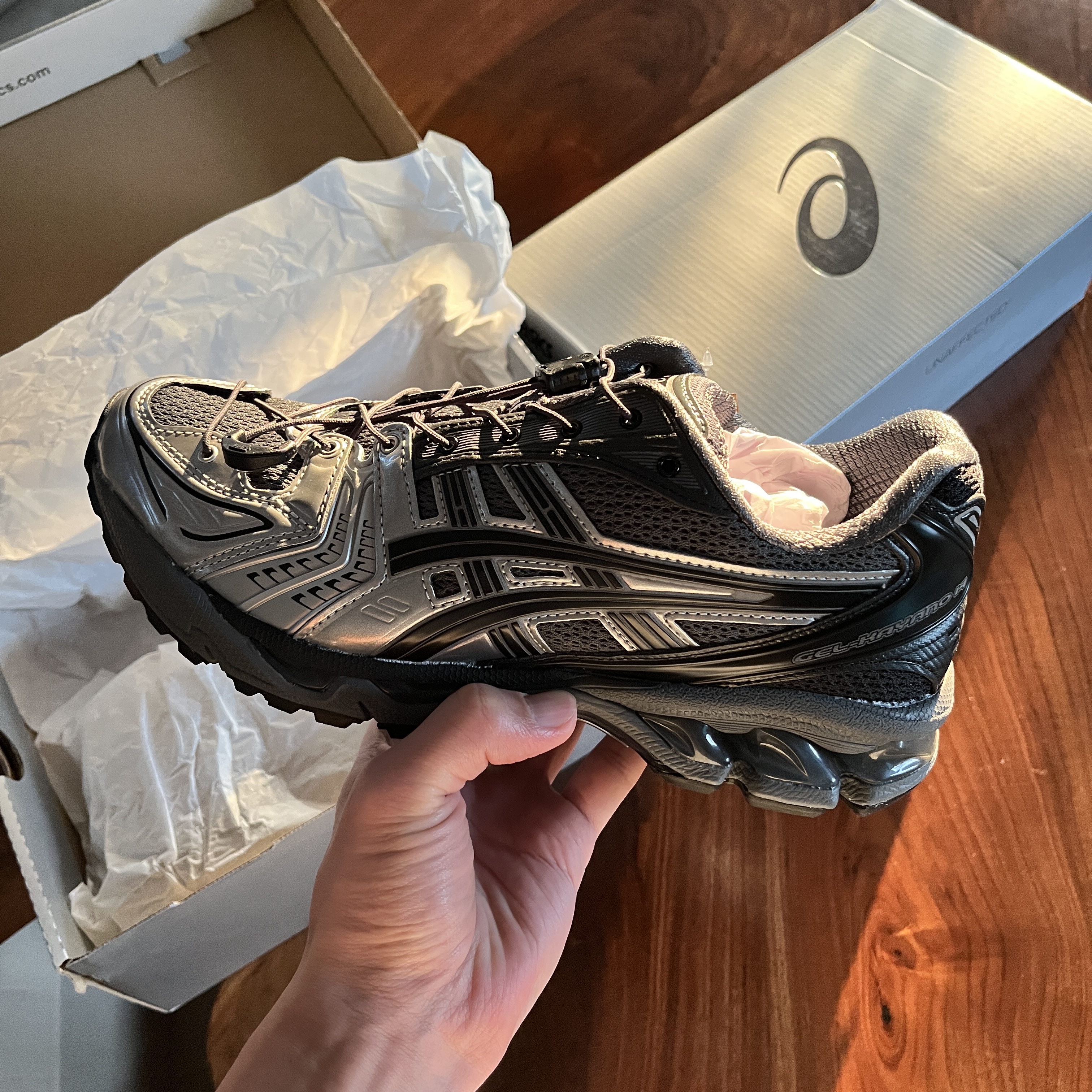 Asics x Unaffected Gel-Kayano 14 Silver Moon, Asics x Unaffected Gel-Kayano 14 Uranus Green 착용 스타일 - 1
