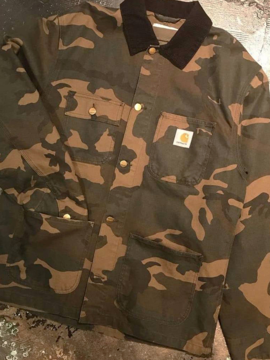 Palace x Carhartt WIP Michigan Coat Dollar Green Camo - 23FW, Palace x Carhartt WIP Double Knee Pants Dollar Green - 23FW 착용 스타일 - 4