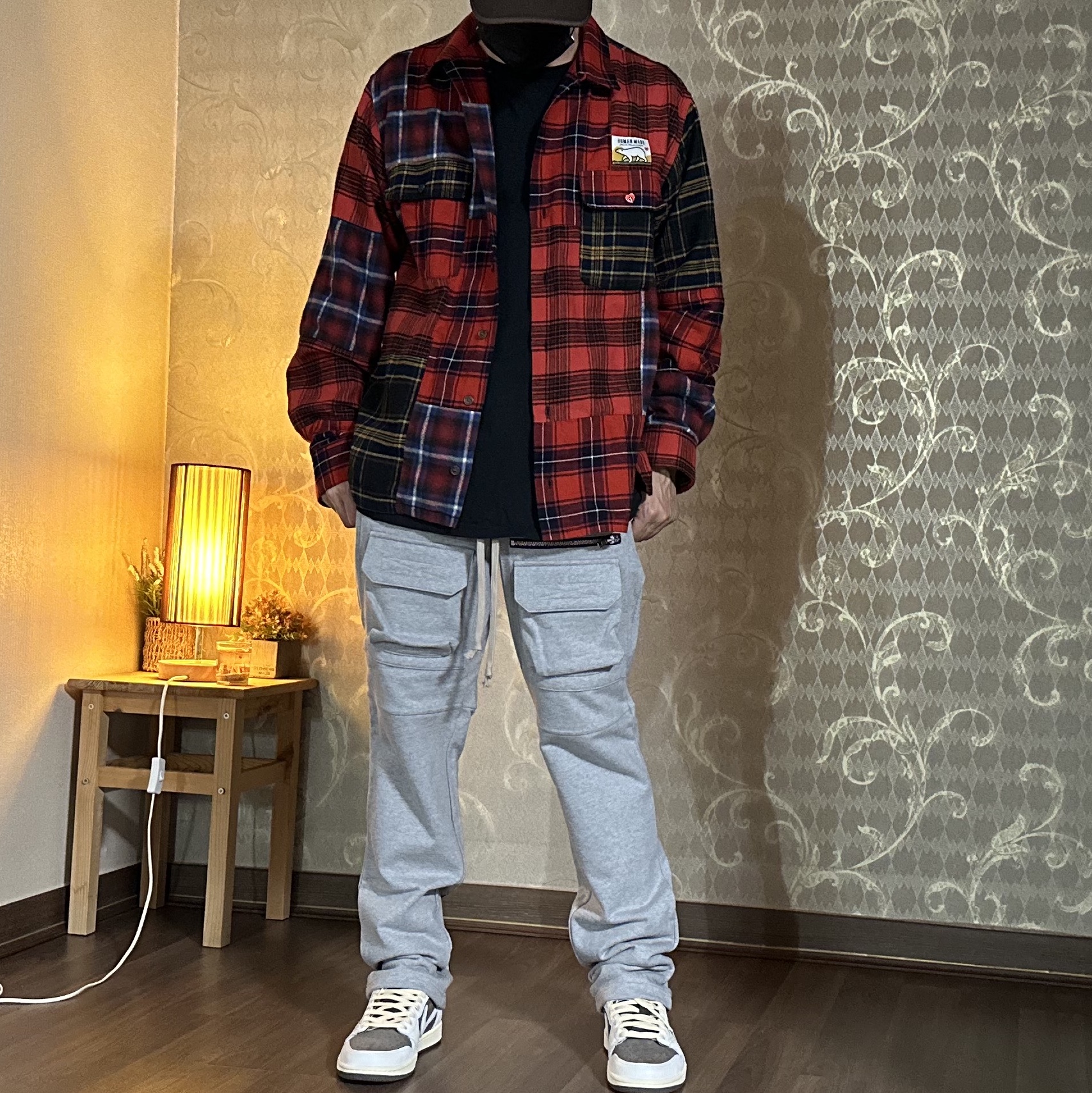 Human Made Crazy Check L/S Shirt Red, Jordan 1 x Travis Scott Retro Low OG SP Sail and Ridgerock 착용 스타일 - 1
