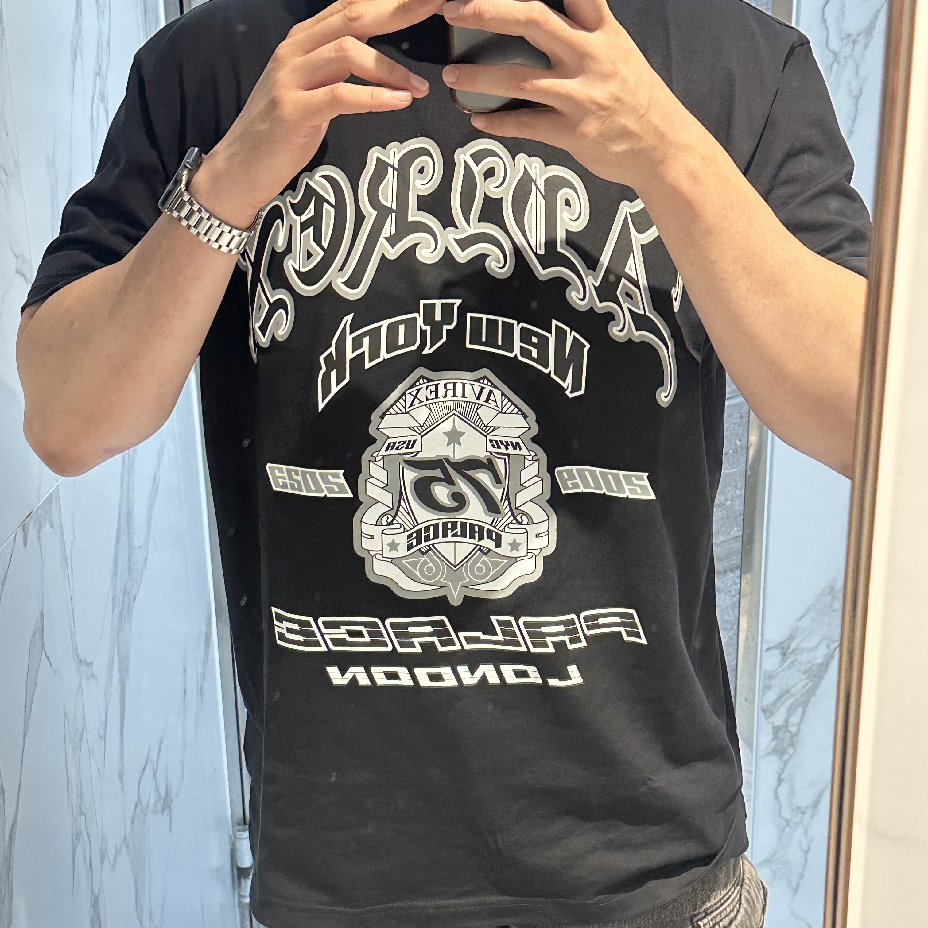 Palace Avirex T-Shirt Black - 23FW 착용 스타일