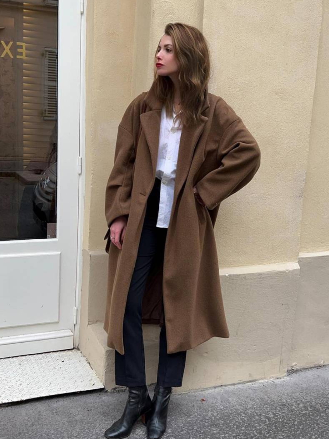 (W) S Max Mara Esturia Long Wool Coat Camel, (W) Ganni Long Wool Coat Petrified Oak 착용 스타일 - 3