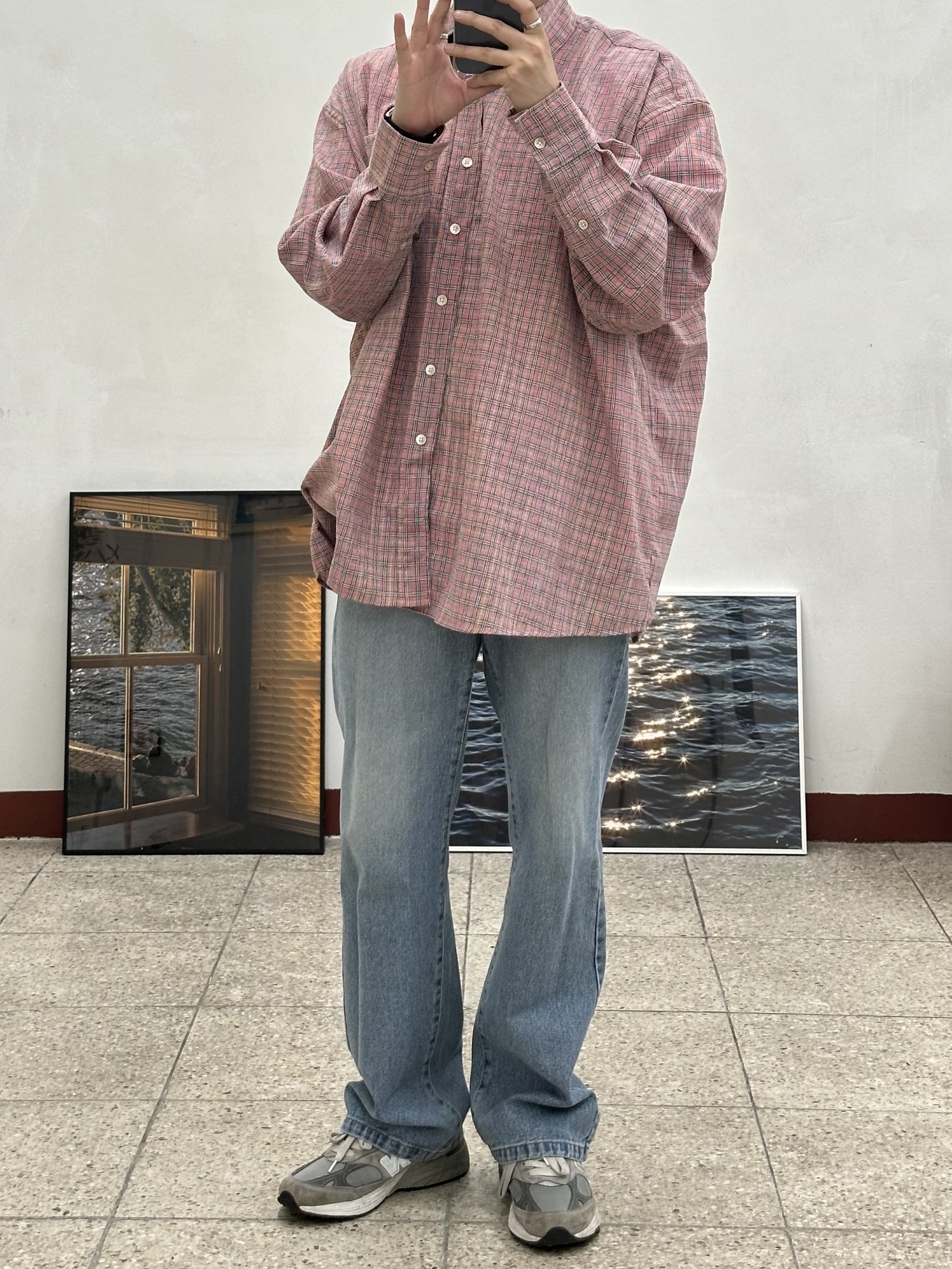 Our Legacy Borrowed BD Shirt Pink Kimble Check 착용 스타일 - 2