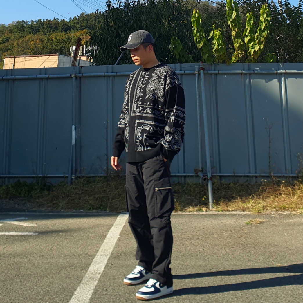 Nike Air Force 1 '07 LV8 Midnight Navy, Supreme Pigment Print S Logo 6-Panel Black - 20SS 착용 스타일