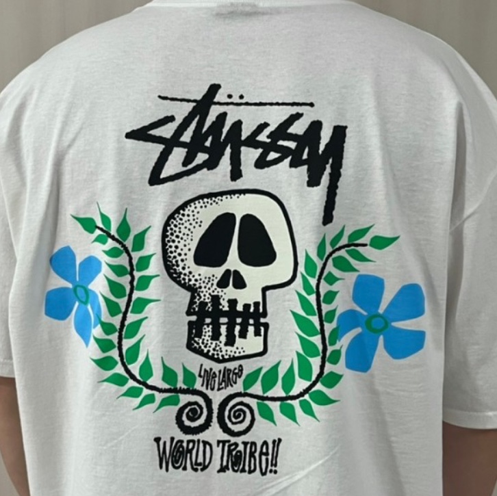 Stussy Skull Crest T-Shirt White, Stussy Skull Crest T-Shirt Black 착용 스타일 - 1