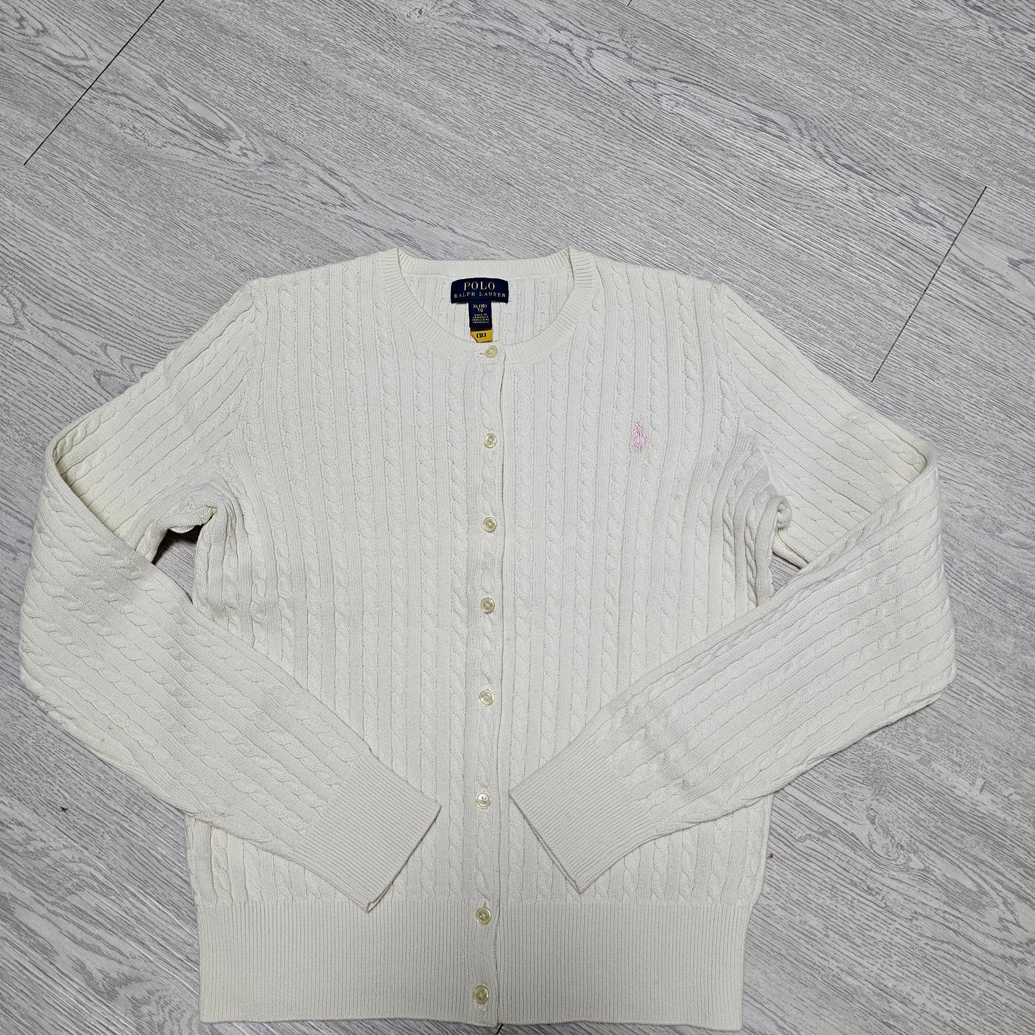[30% 적립] Polo Ralph Lauren Children Mini Cable Cotton Cardigan Warm White 착용 스타일